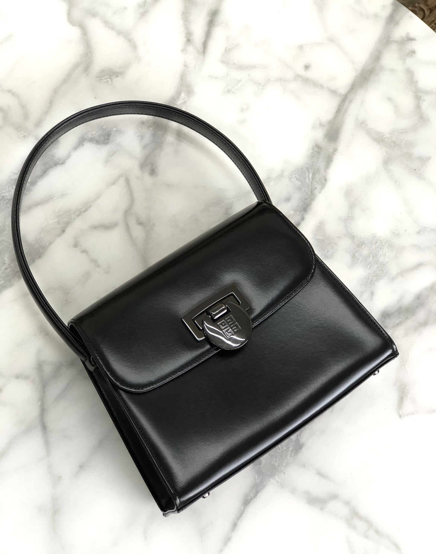 GIVENCHY Turn lock Two-way Logo Small Handbag Black Vintage Old 3kcpa6
