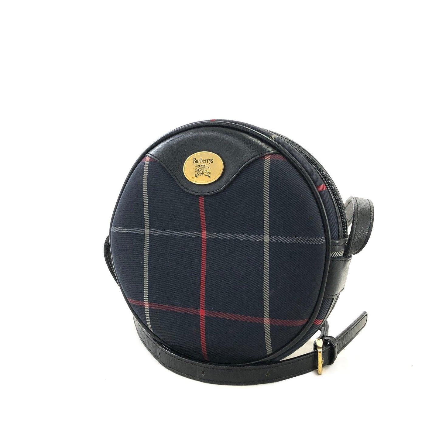 Burberrys Windowpane Check Pattern Round Small Shoulder bag Navy Vintage Old h4xh3h