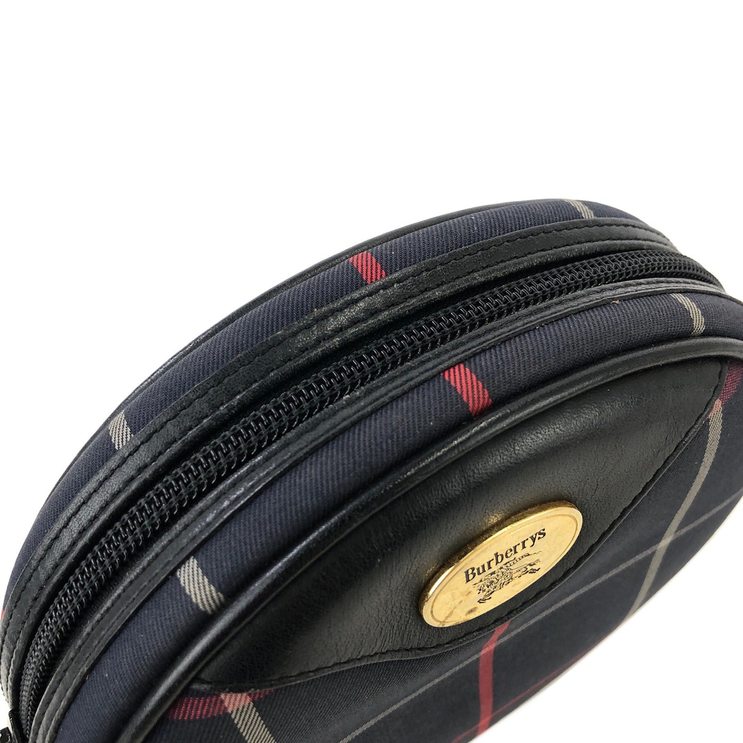 Burberrys Windowpane Check Pattern Round Small Shoulder bag Navy Vintage Old h4xh3h