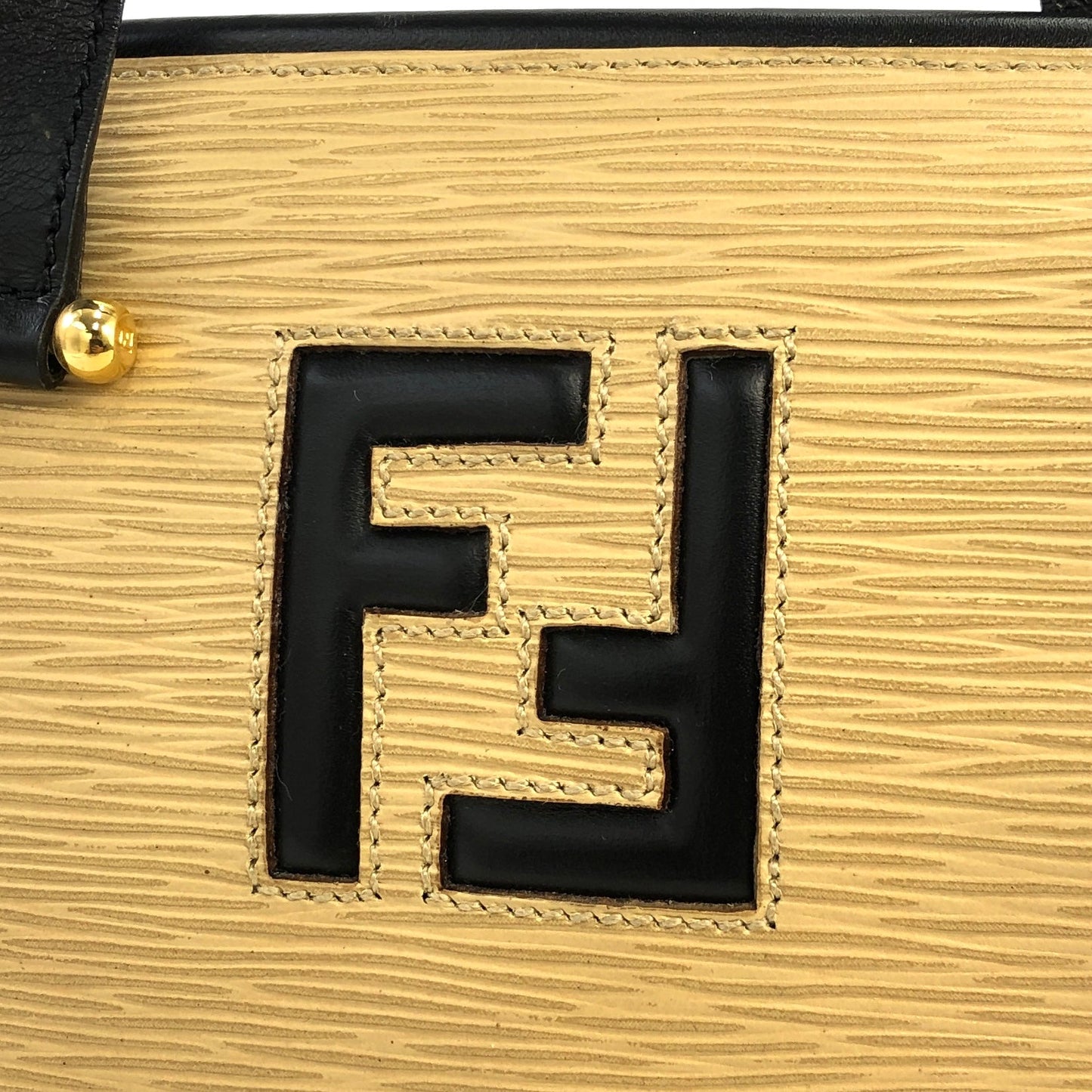 FENDI 標誌壓花皮革單手柄手提包米色復古舊款 8dd845
