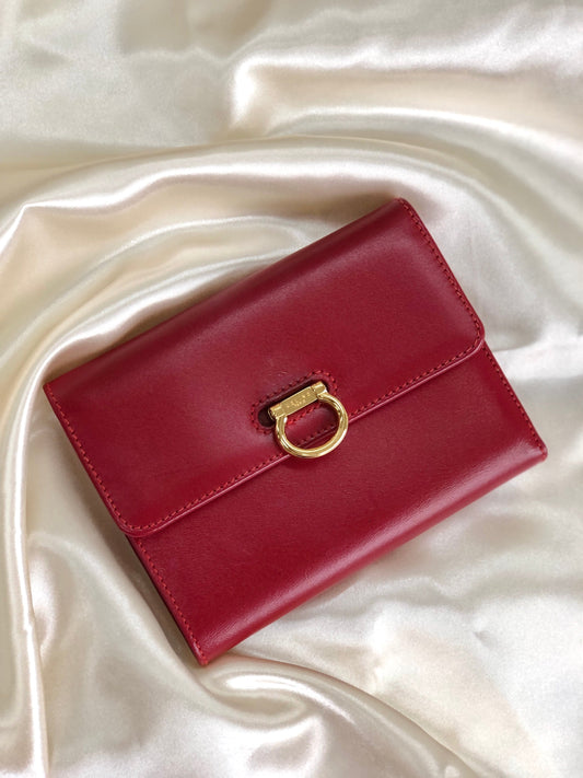 CELINE Horse bit Compact Wallet Red Accessory Vintage Old celine kxewuv