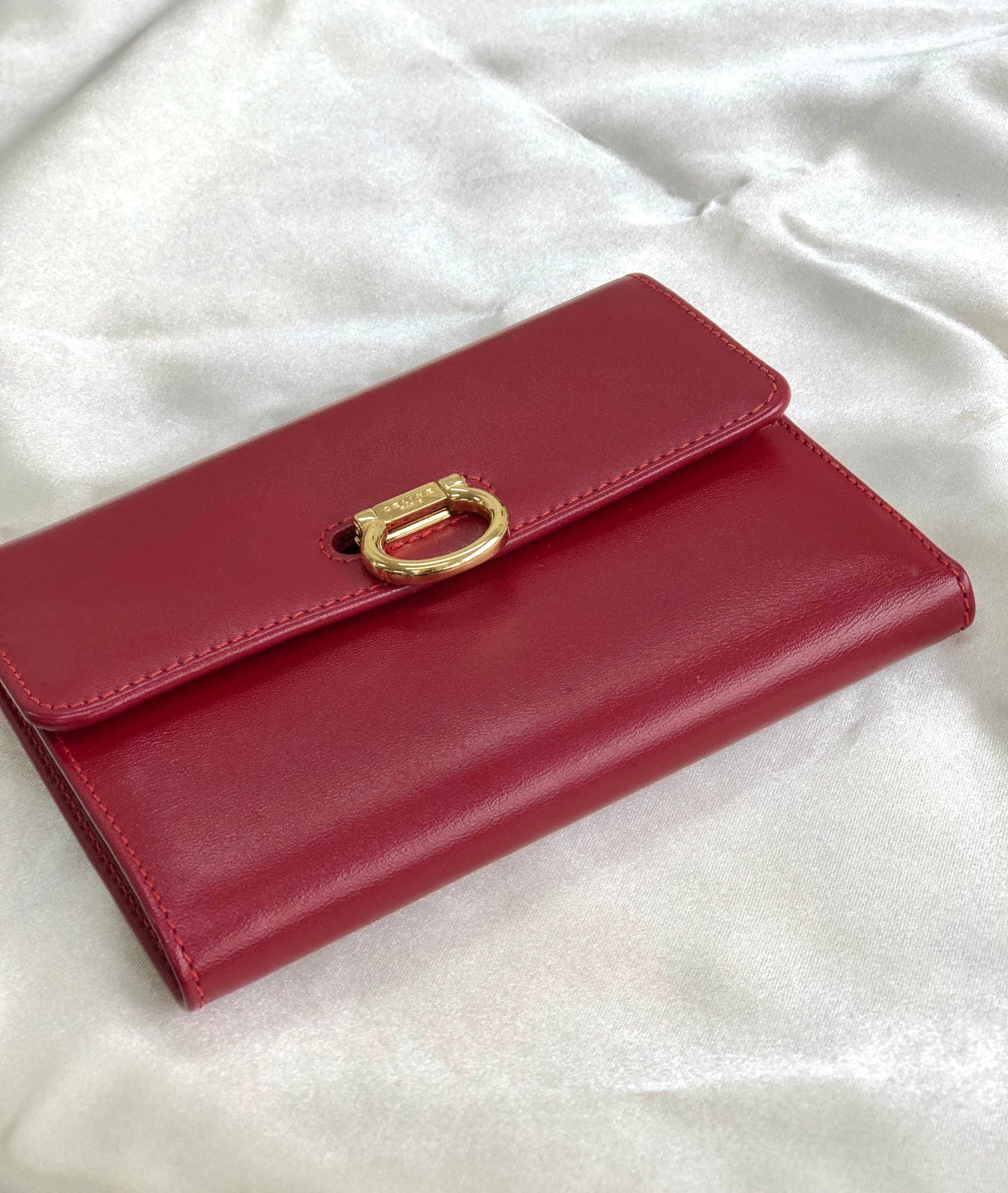CELINE Horse bit Compact Wallet Red Accessory Vintage Old celine kxewuv