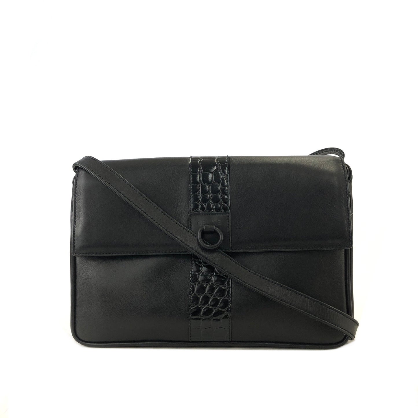 CELINE Gancini Leather Shoulder bag Clutch bag Black Vintage Old Celine 6ehwcp
