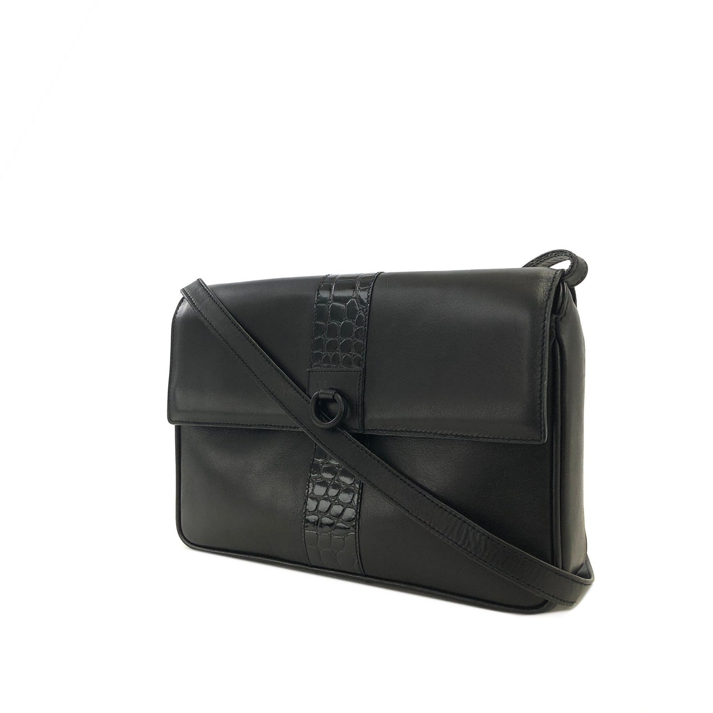 CELINE Gancini Leather Shoulder bag Clutch bag Black Vintage Old Celine 6ehwcp