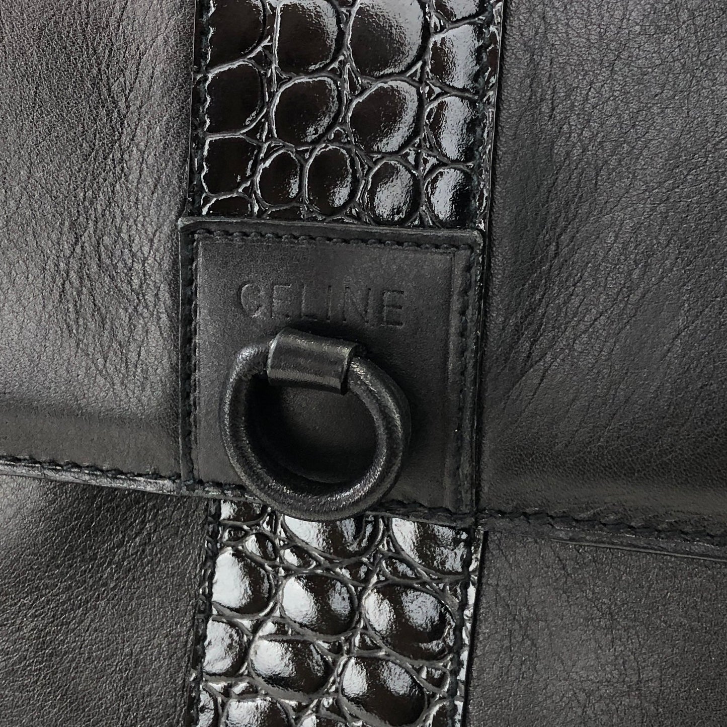 CELINE Gancini Leather Shoulder bag Clutch bag Black Vintage Old Celine 6ehwcp