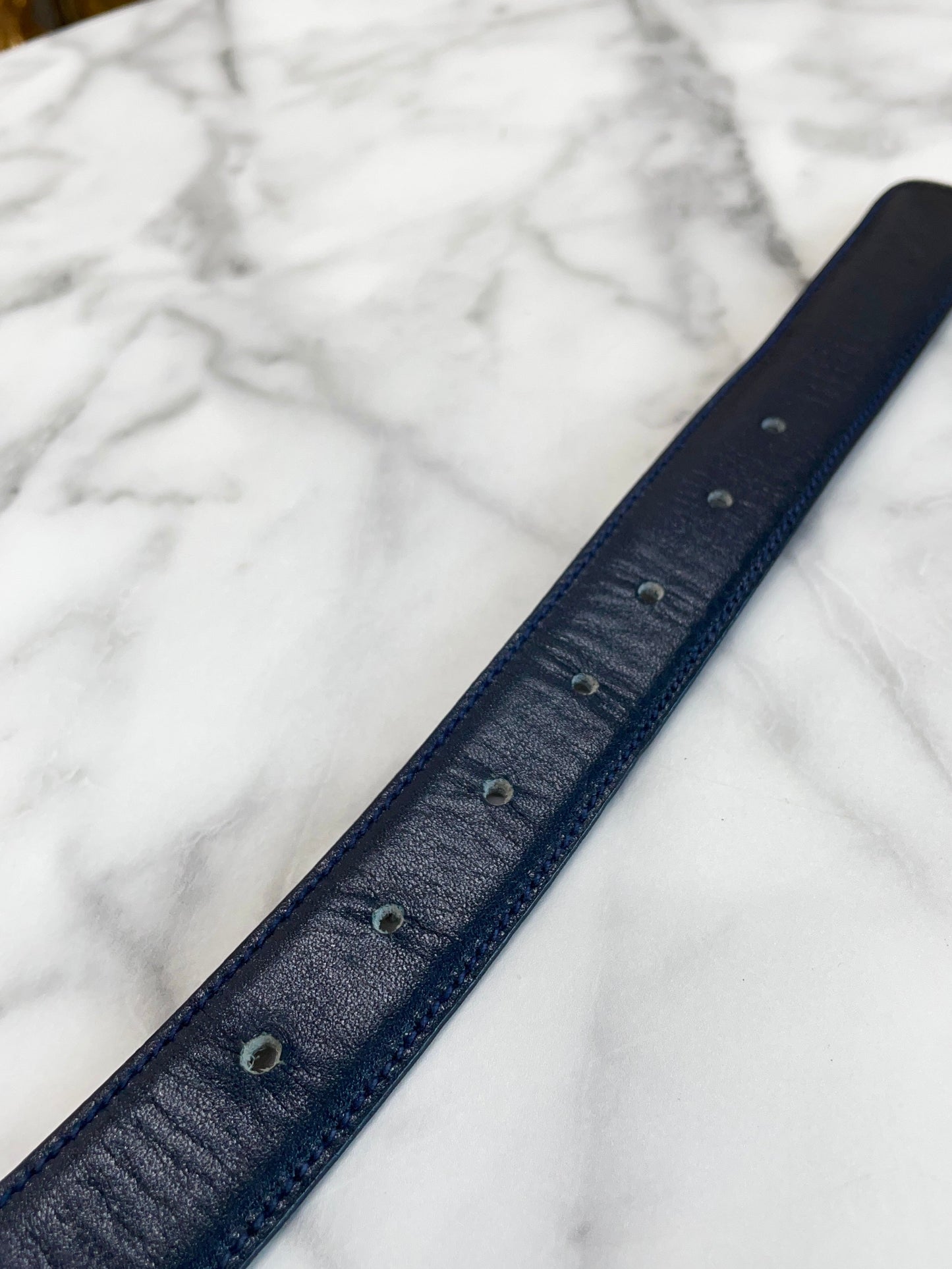 CELINE Horse carriage Belt gold Navy Vintage Old Celine 7vahtn