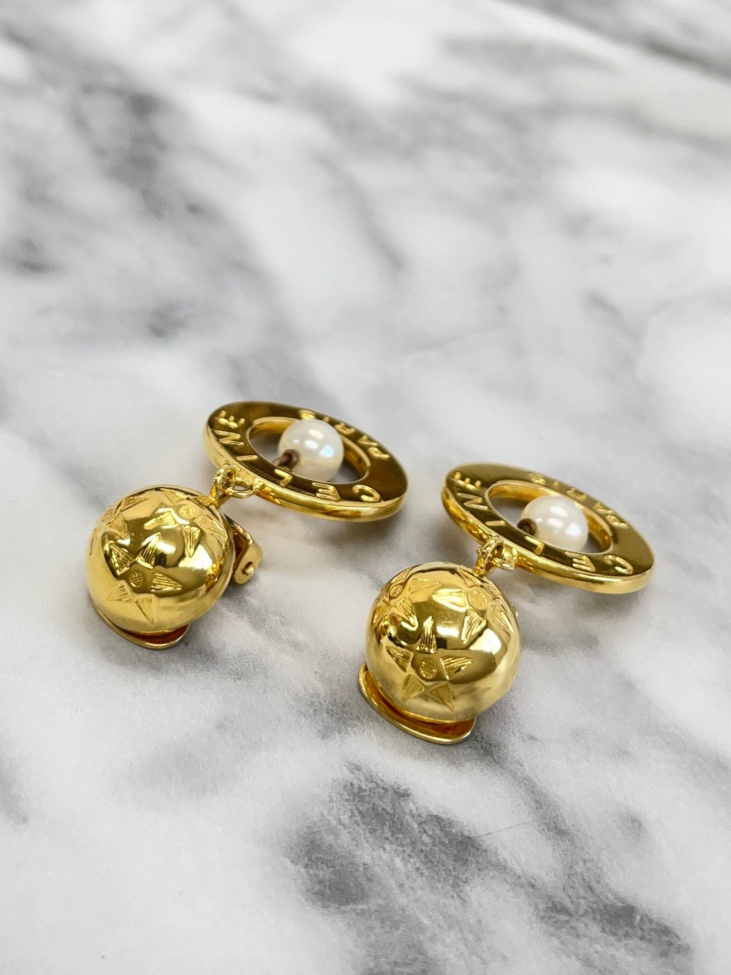 CELINE Logo Circle Earrings Gold vintage old ppx74p