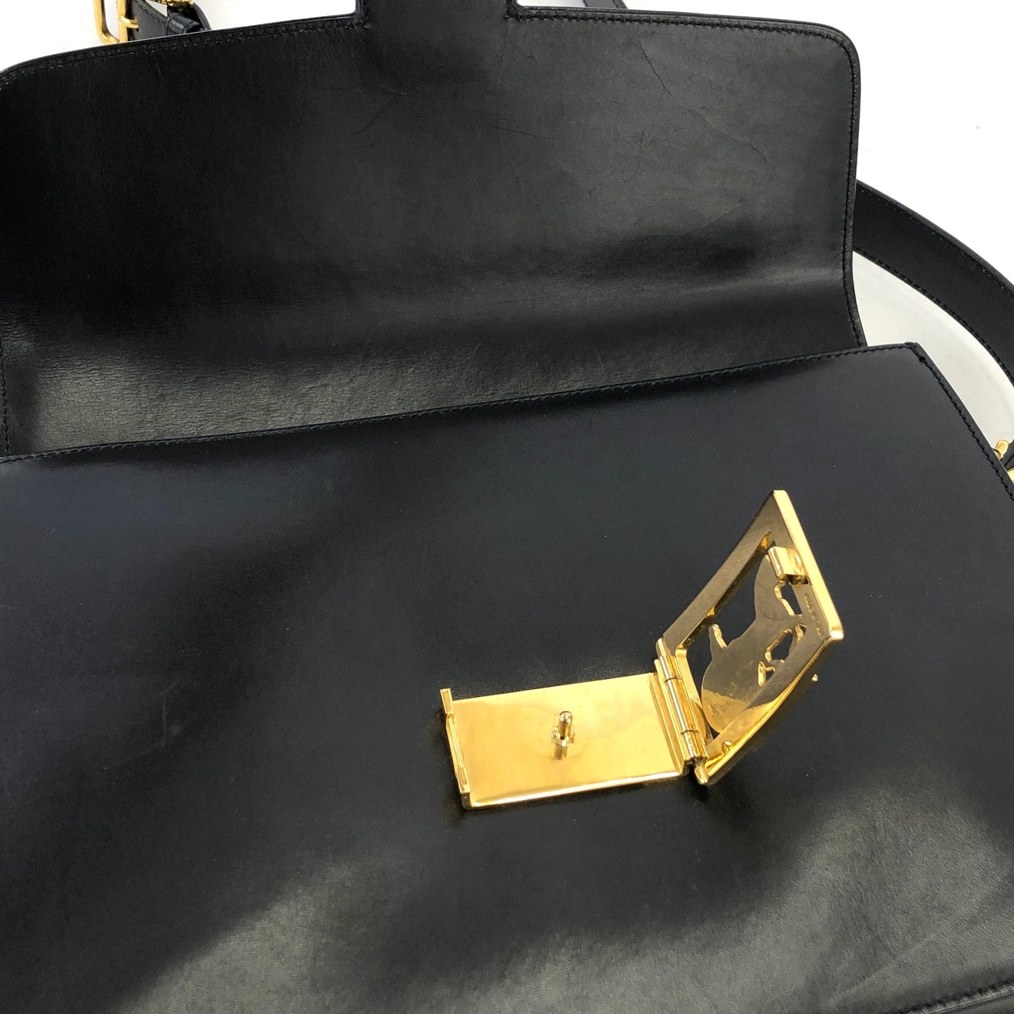 CELINE Horse carriage Leather Crossbody Shoulder bag Black Vintage Old celine 4vjaaf