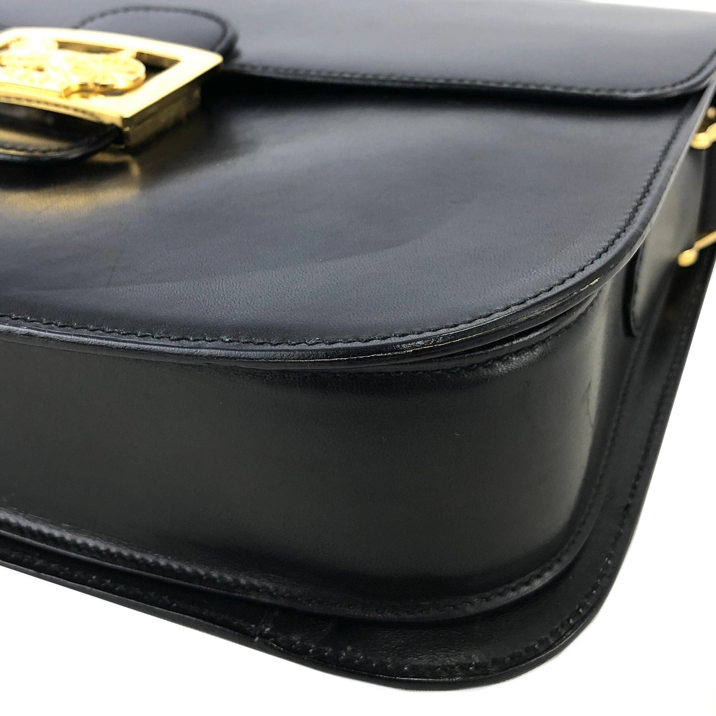CELINE Horse carriage Leather Crossbody Shoulder bag Black Vintage Old celine 4vjaaf