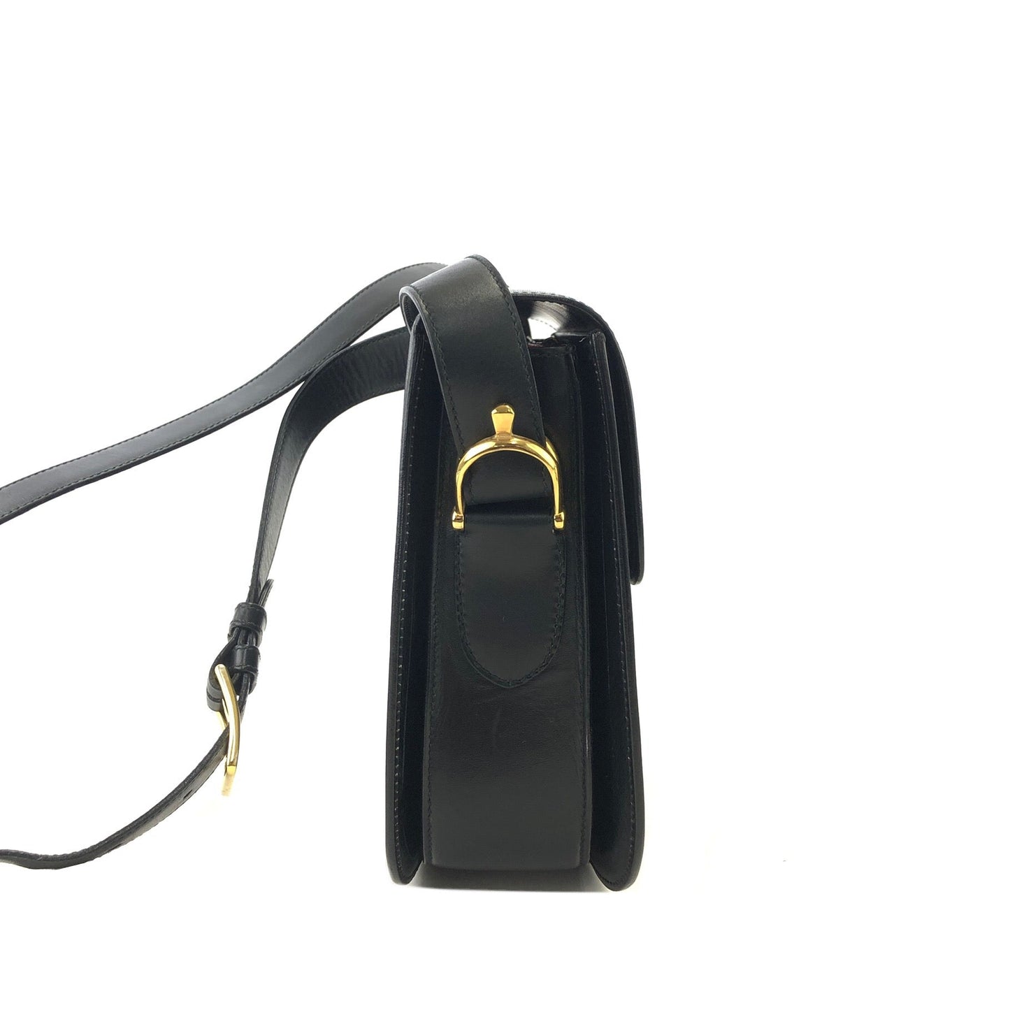 CELINE Horse carriage Leather Crossbody Shoulder bag Black Vintage Old celine 4vjaaf