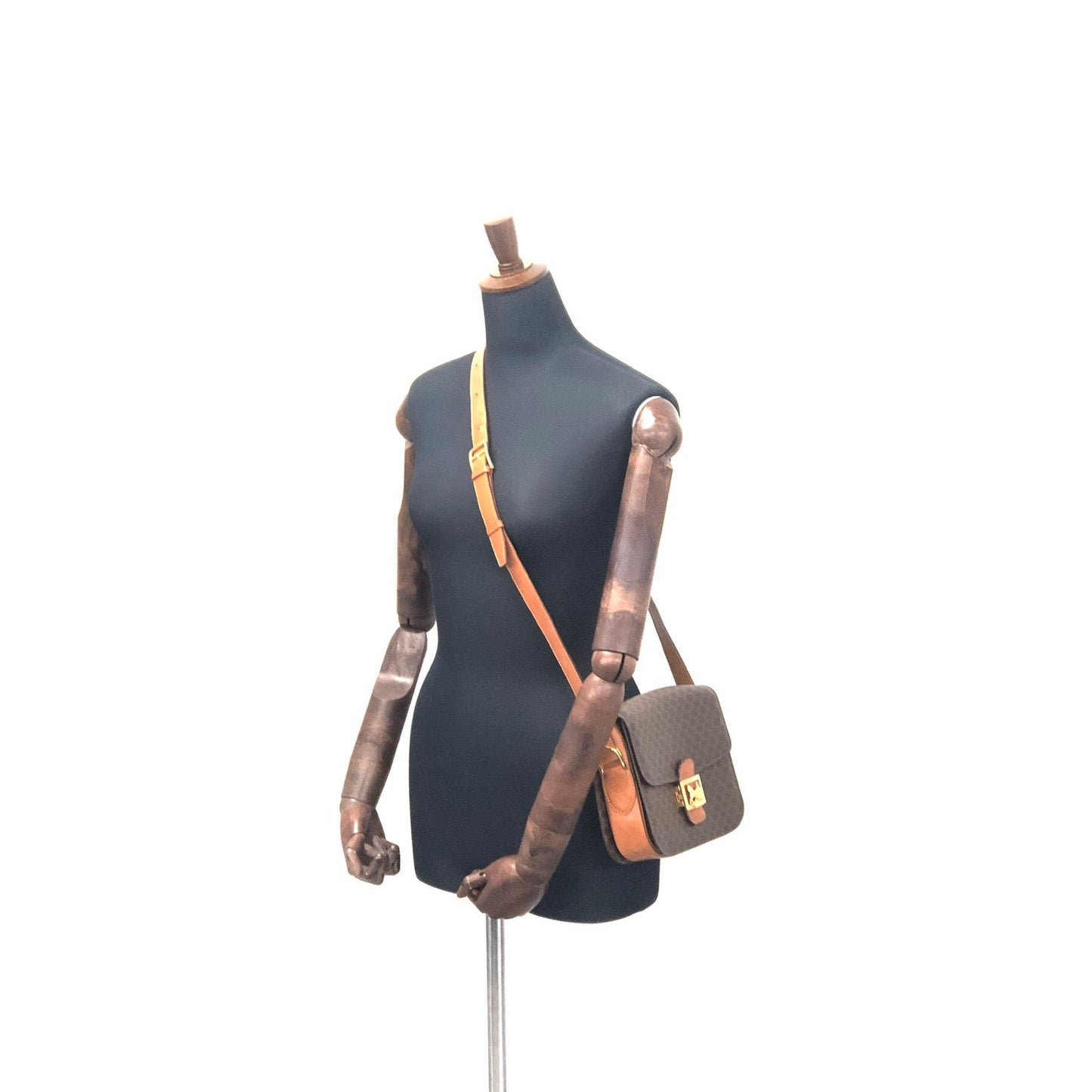 CELINE Macadam Horse carriage Leather crossbody Shoulder bag Brown Vintage Old Celine 6pg6byー