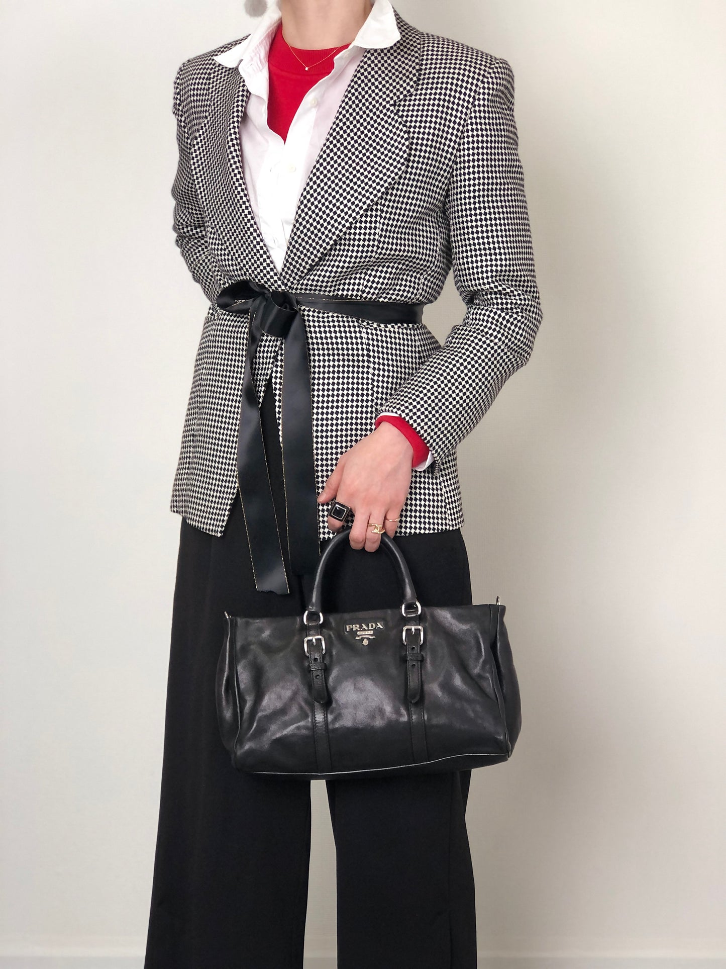 PRADA Logo Two-way Handbag Shoulder bag Black Vintage 2n4xpw