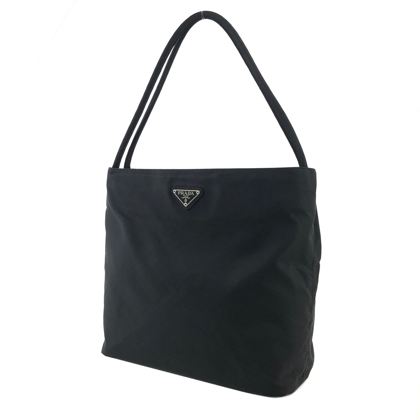 PRADA triangle logo Nylon one handle tote bag black Vintage Old 44guk3