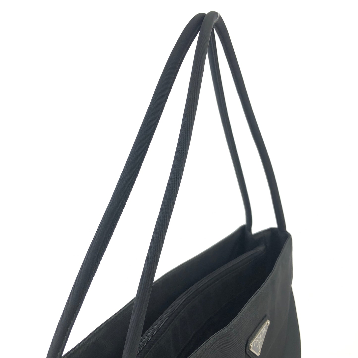 PRADA triangle logo Nylon one handle tote bag black Vintage Old 44guk3
