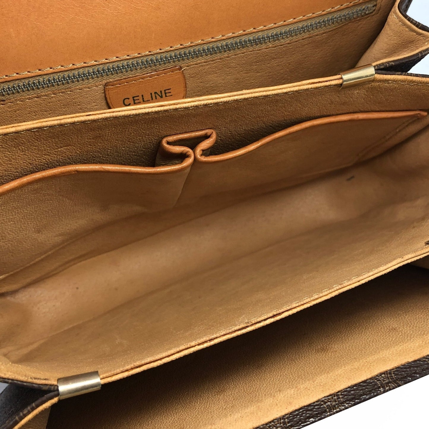 CELINE Macadam Horse carriage Leather crossbody Shoulder bag Brown Vintage Old Celine 6pg6byー