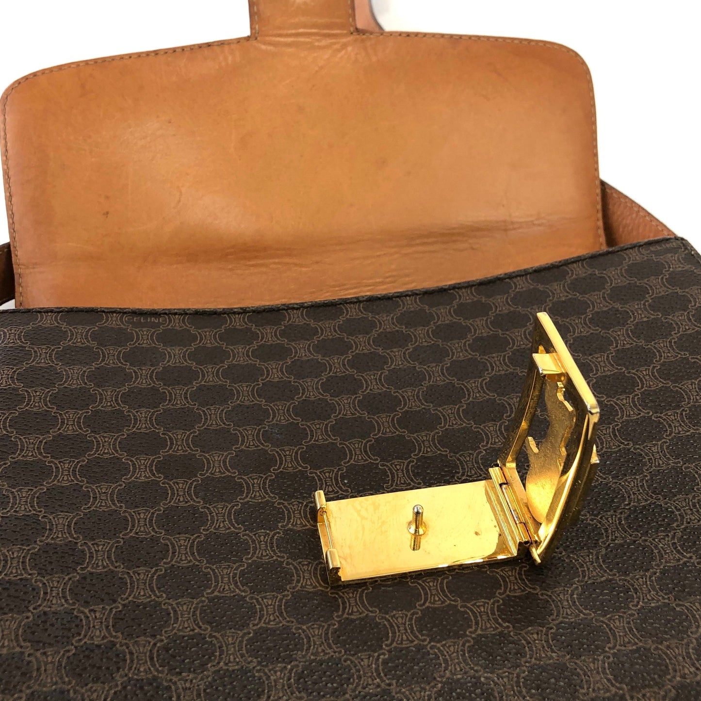 CELINE Macadam Horse carriage Leather crossbody Shoulder bag Brown Vintage Old Celine 6pg6byー