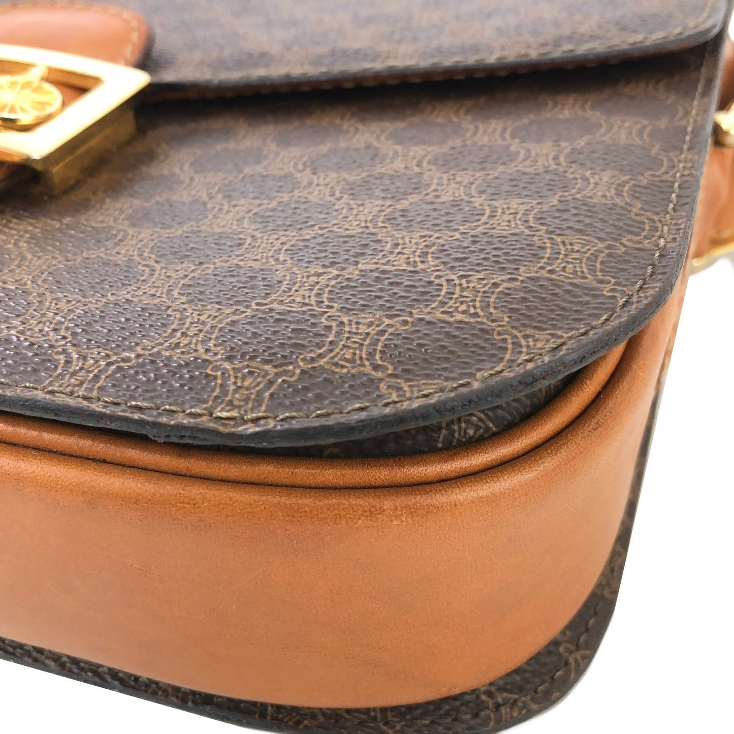 CELINE Macadam Horse carriage Leather crossbody Shoulder bag Brown Vintage Old Celine 6pg6byー
