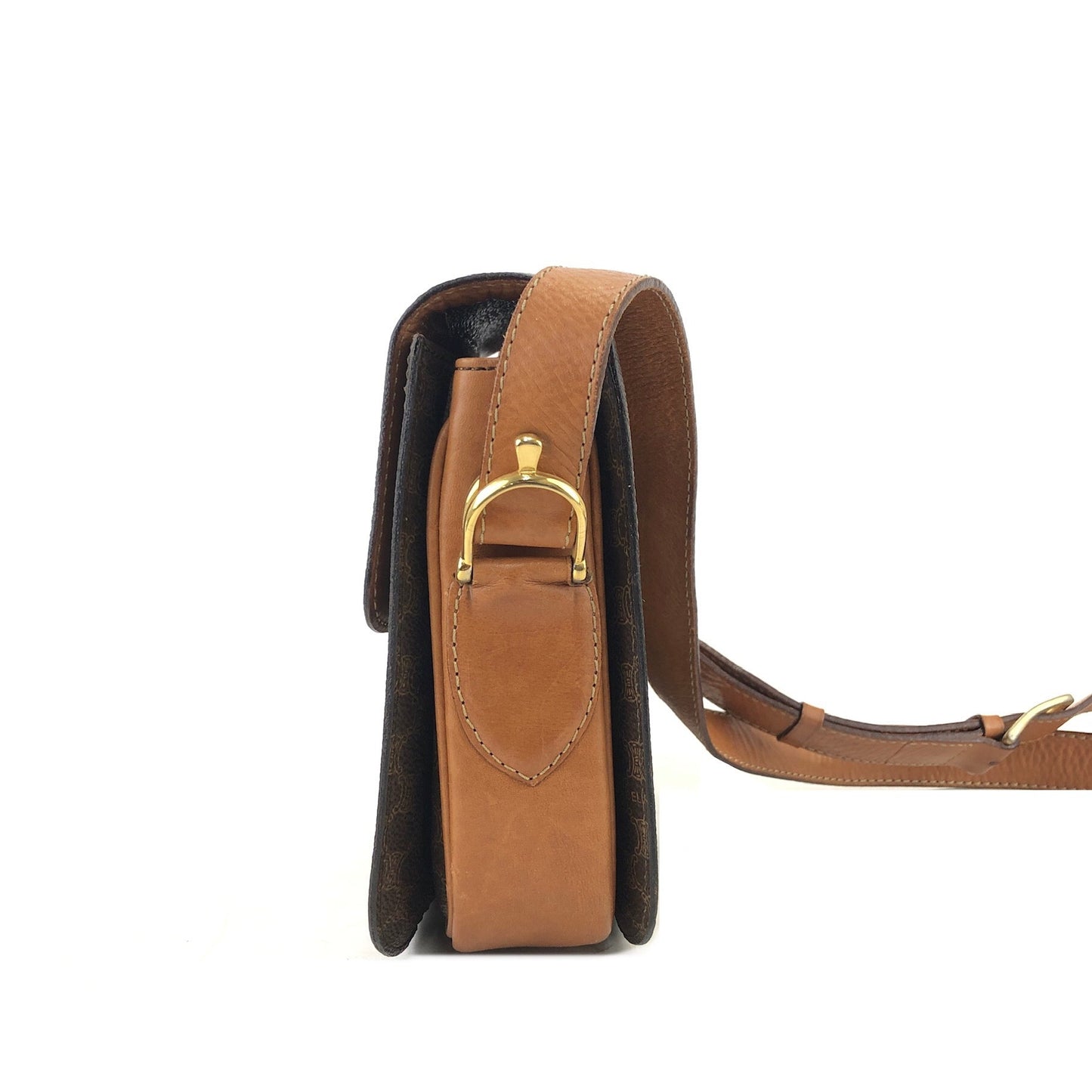 CELINE Macadam Horse carriage Leather crossbody Shoulder bag Brown Vintage Old Celine 6pg6byー