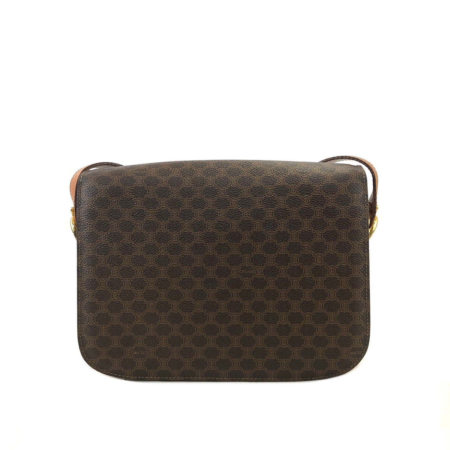 CELINE Macadam Horse carriage Leather crossbody Shoulder bag Brown Vintage Old Celine 6pg6byー