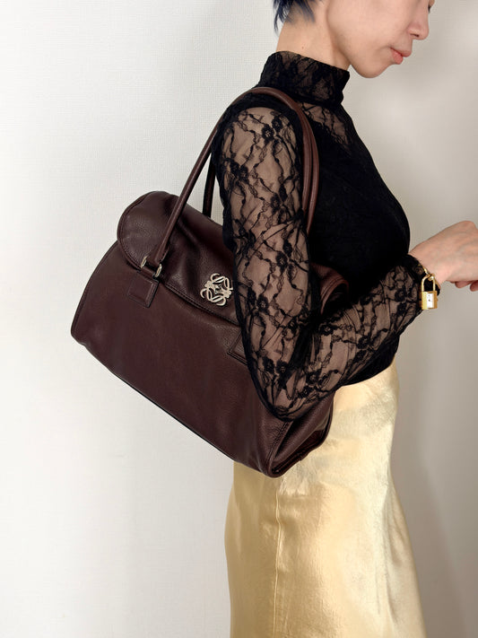 LOEWE Alamo Anagram Handbag Totebag Brown Vintage 6gpe63