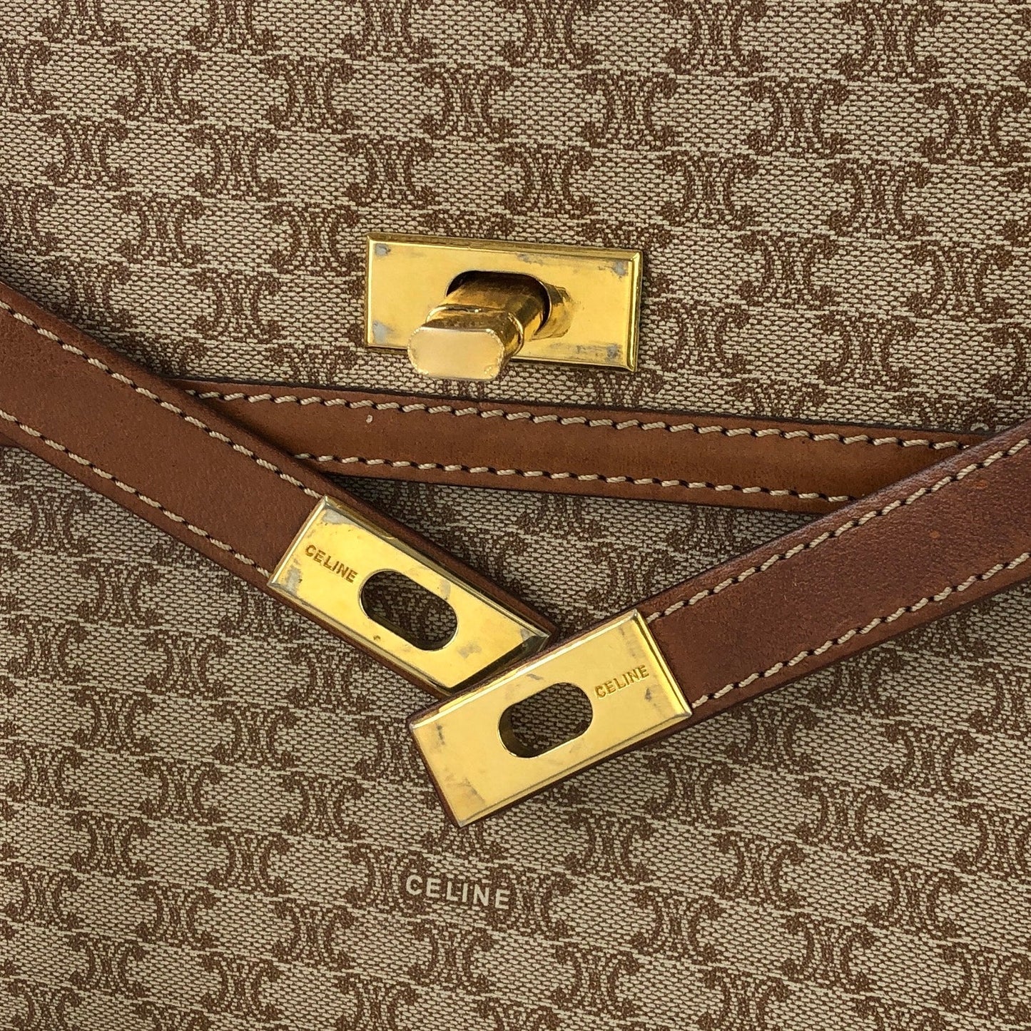 CELINE Macadam Turn lock Crossbody Shoulder bag Beige Vintage Old CELINE pm76z3