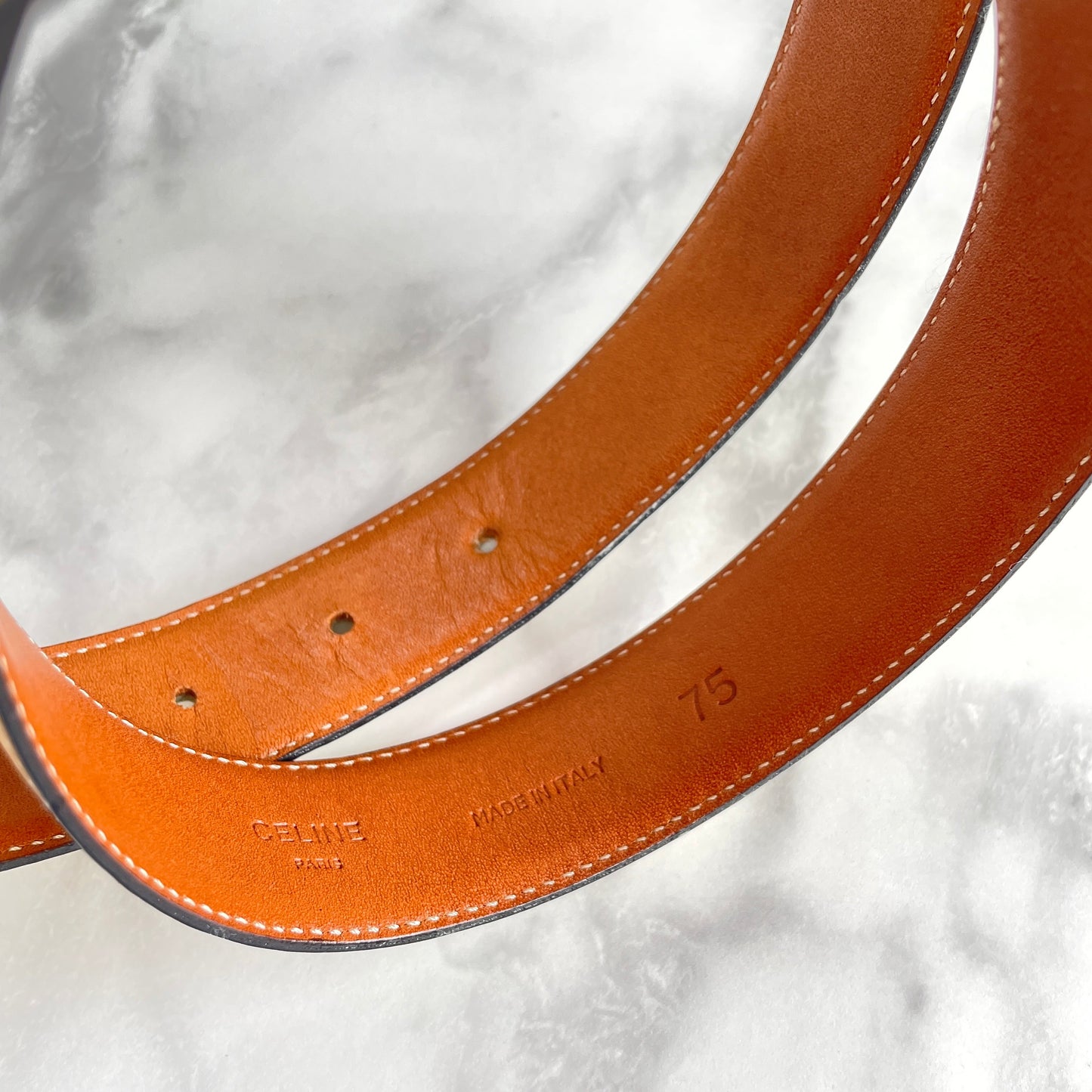 CELINE Double Circle Leather Belt Ivory Vintage Old Celine rtutp8