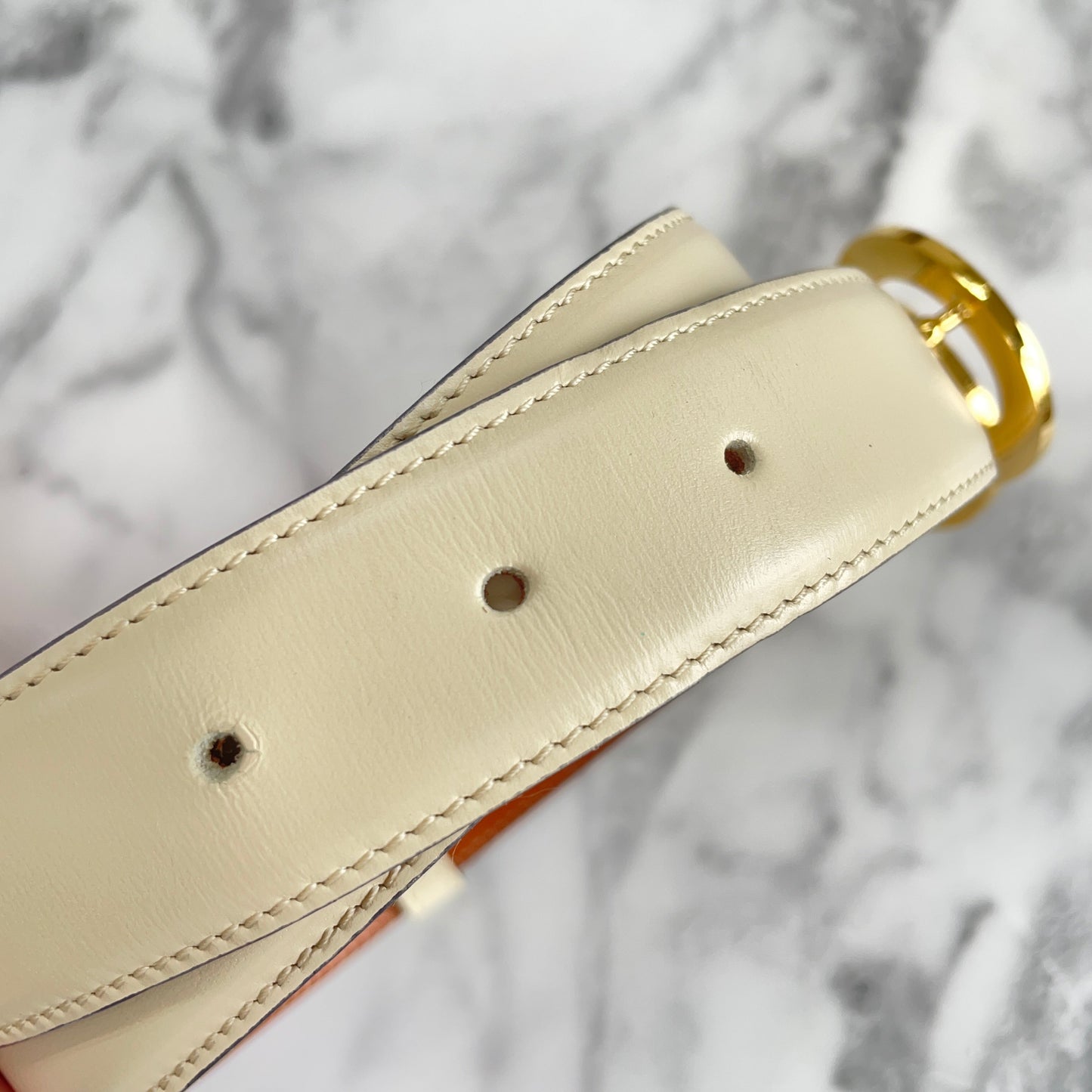 CELINE Double Circle Leather Belt Ivory Vintage Old Celine rtutp8