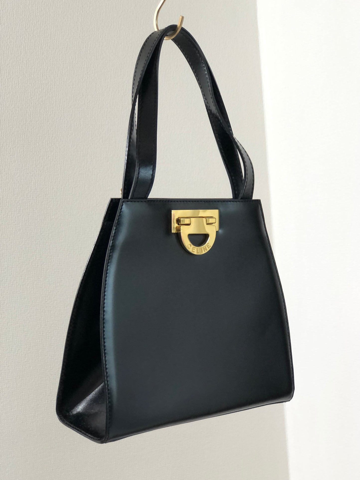 CELINE Gancini Leather Shoulder bag Black Vintage Old Celine 2shse6