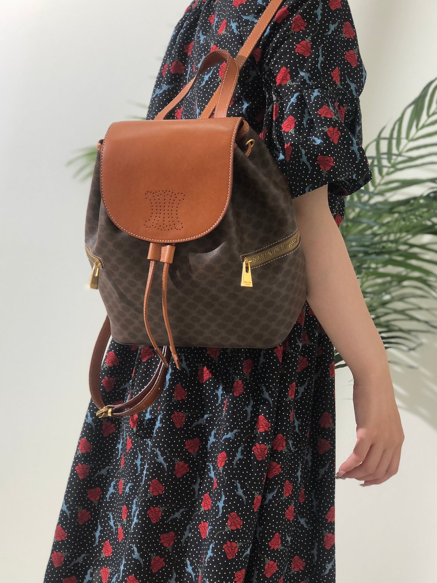 CELINE Macadam Triomphe Backpack Brown Vintage Old Celine b6pzvj
