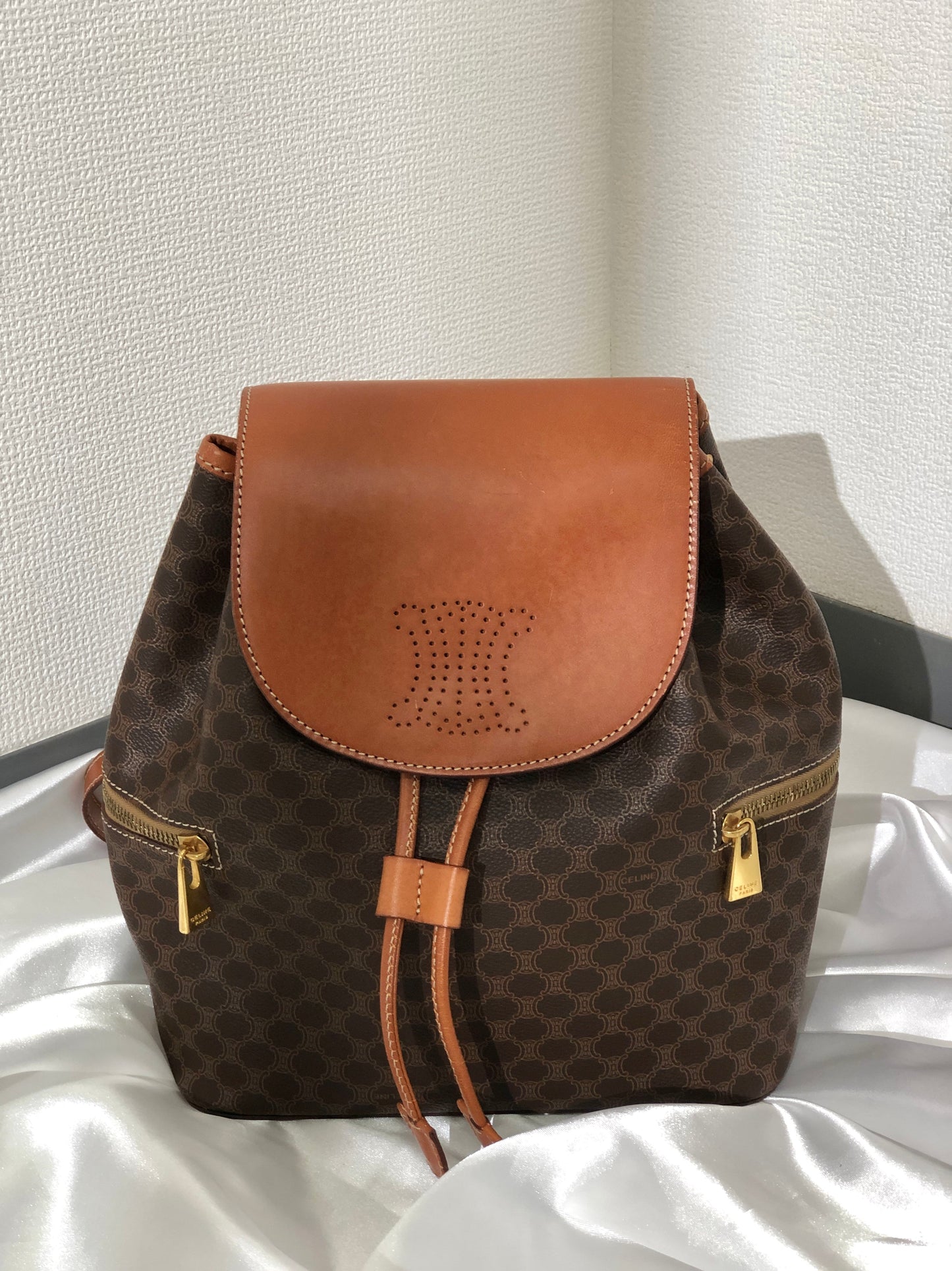 CELINE Macadam Triomphe Backpack Brown Vintage Old Celine b6pzvj