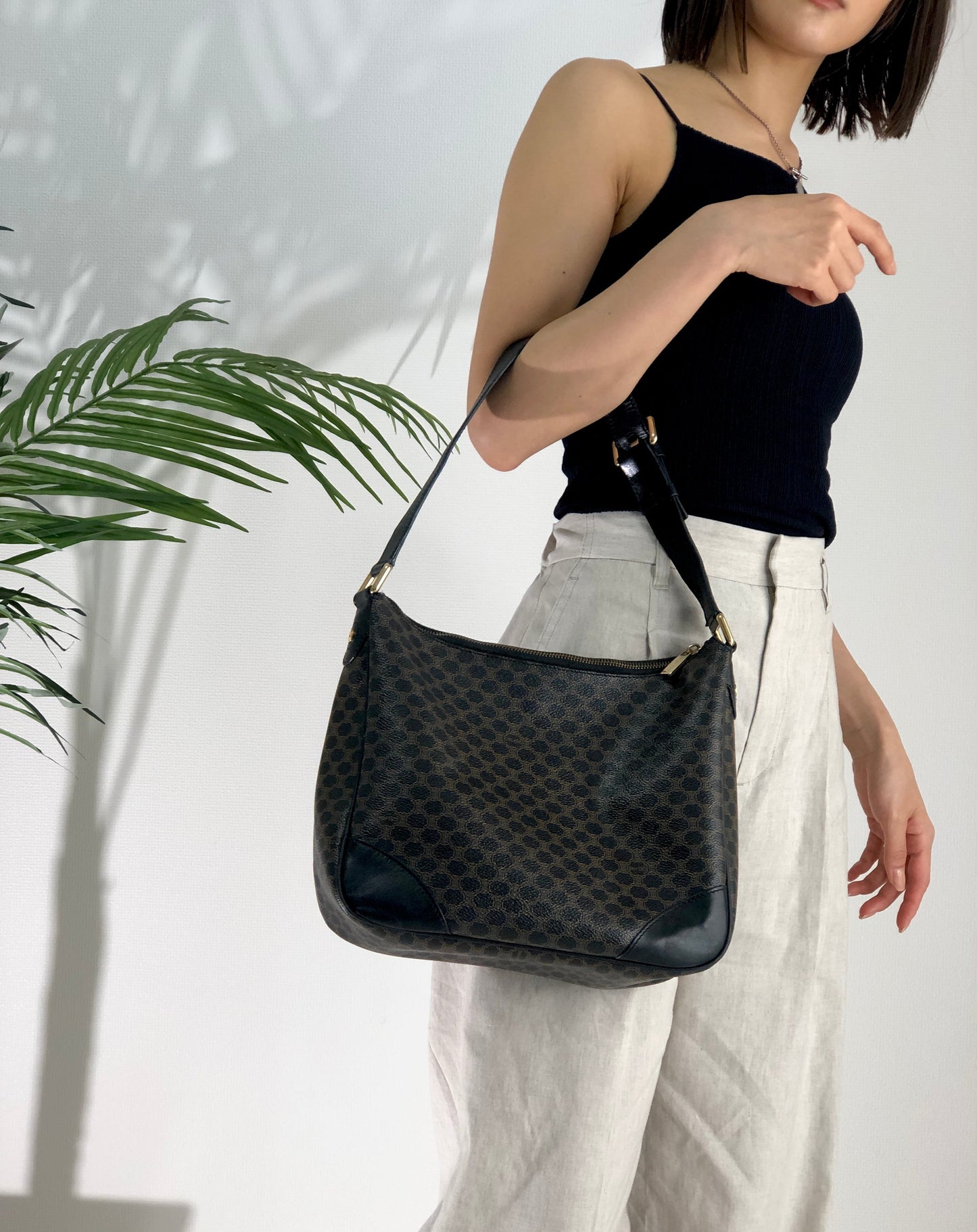 CELINE Macadam Shoulder bag Hobobag Black Old Celine Vintage 6civbn