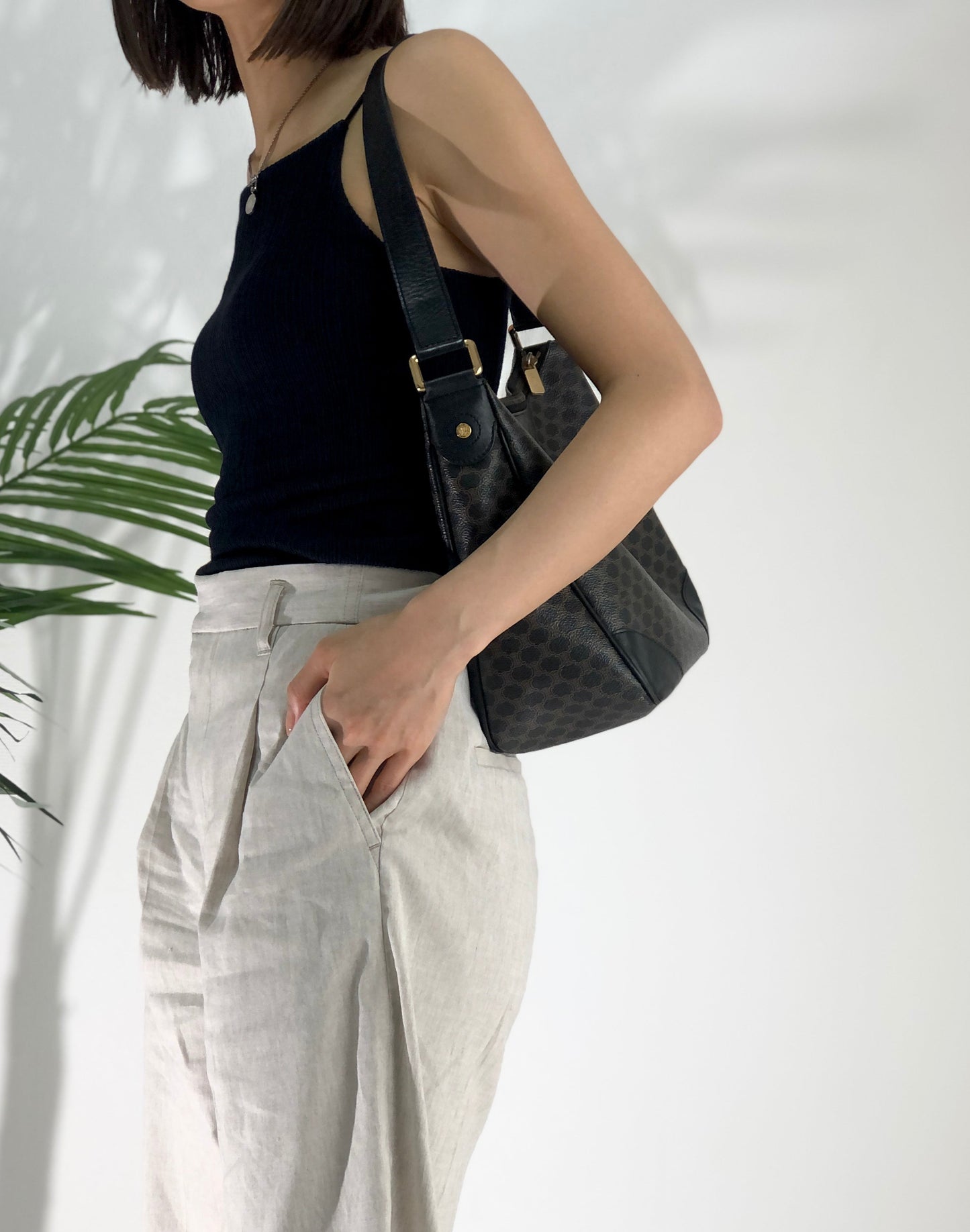 CELINE Macadam Shoulder bag Hobobag Black Old Celine Vintage 6civbn