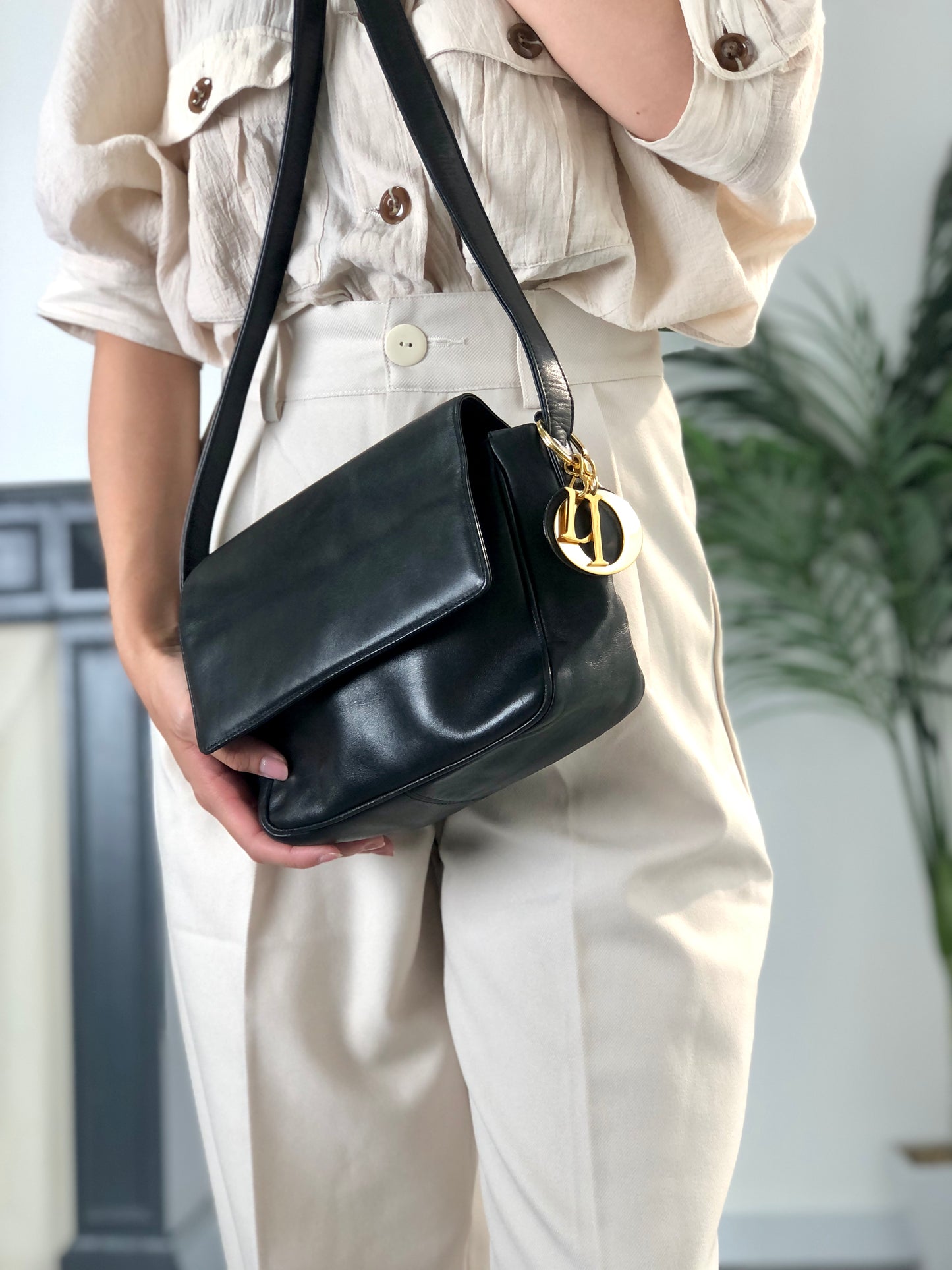 Christian Dior Logo Charm Shoulder bag Black Vintage ssswaj