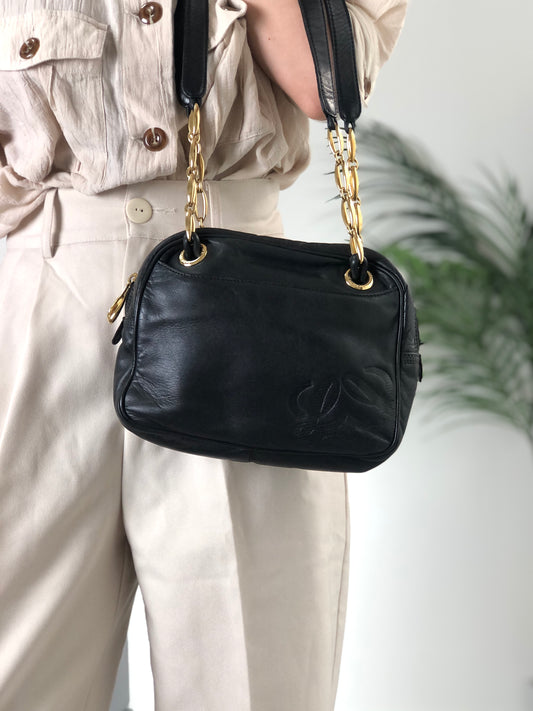 LOEWE Anagram Chain Handbag Shoulder bag Black Vintage nkgx4b