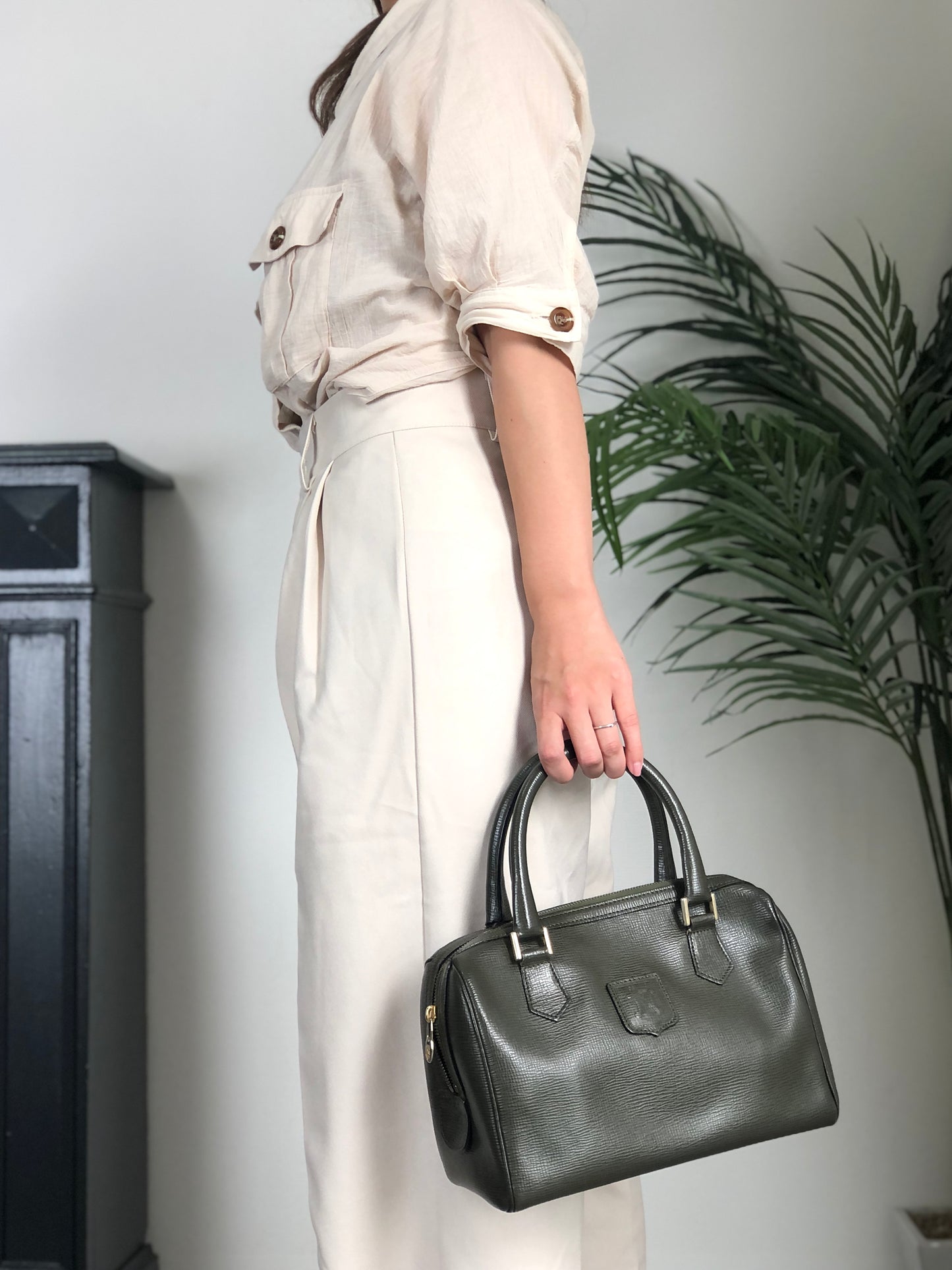 CELINE Blason Two-way Small Boston bag Shoulder bag Green Vintage du4fhp