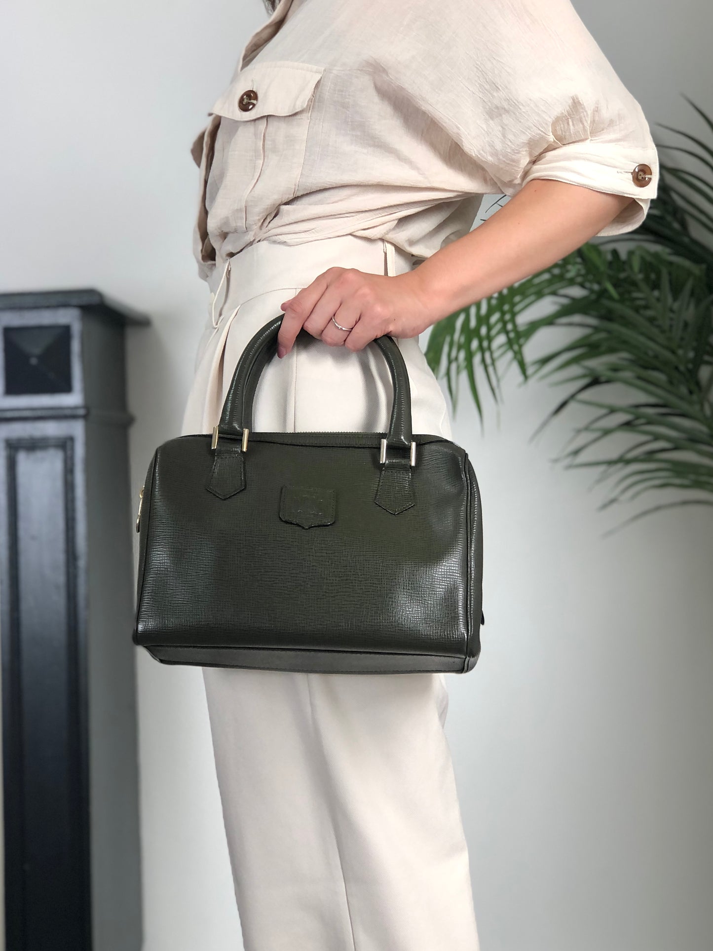 CELINE Blason Two-way Small Boston bag Shoulder bag Green Vintage du4fhp