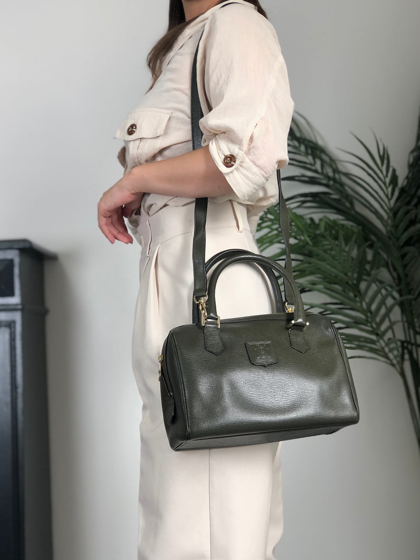 CELINE Blason Two-way Small Boston bag Shoulder bag Green Vintage du4fhp