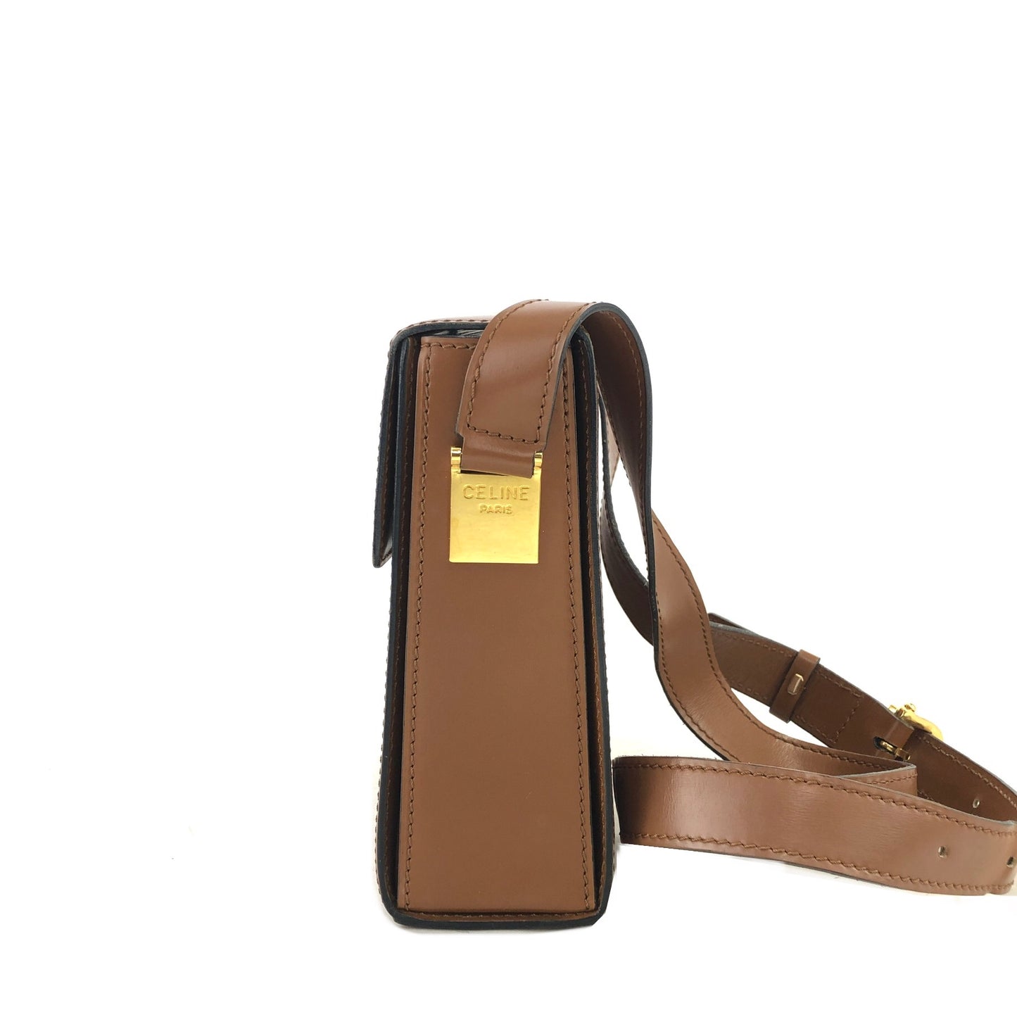 CELINE Logo Gancini 皮革 Box 單肩包 駝色 Vintage Old Celine ekrsvz