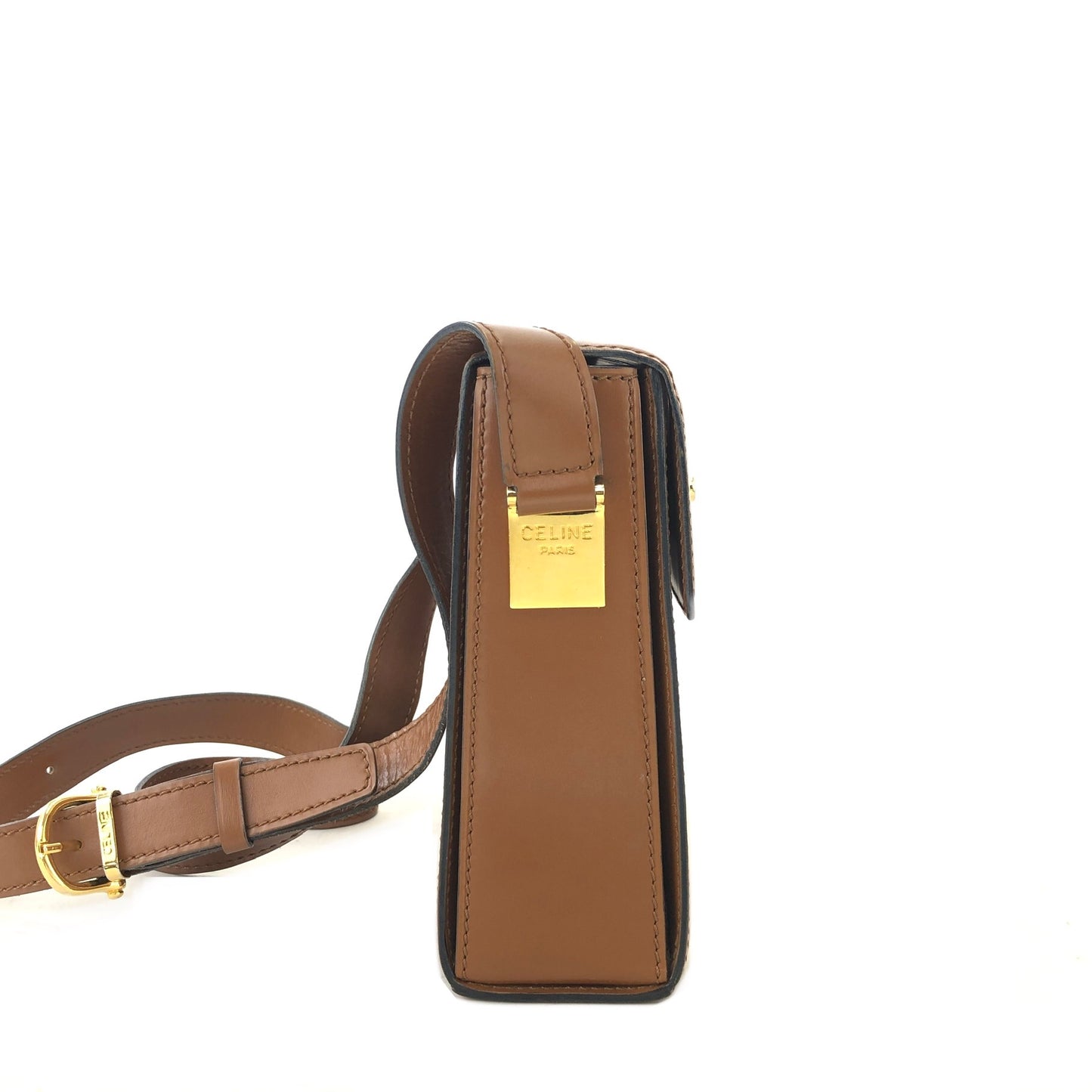 CELINE Logo Gancini 皮革 Box 單肩包 駝色 Vintage Old Celine ekrsvz