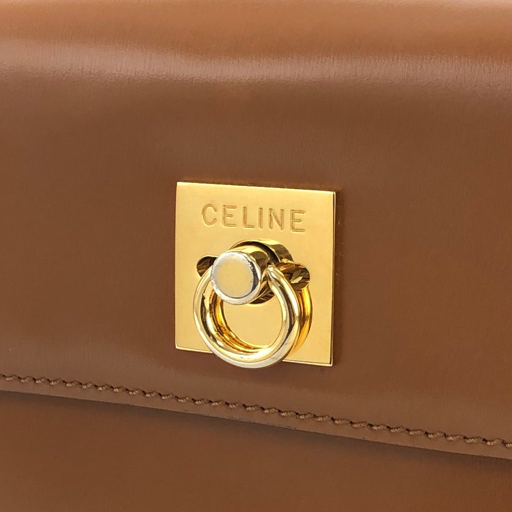 CELINE Logo Gancini 皮革 Box 單肩包 駝色 Vintage Old Celine ekrsvz