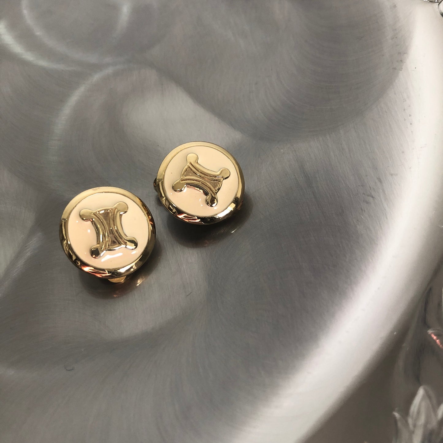 CELINE Triomphe Circle earrings white gold vintage old accessories g22nck