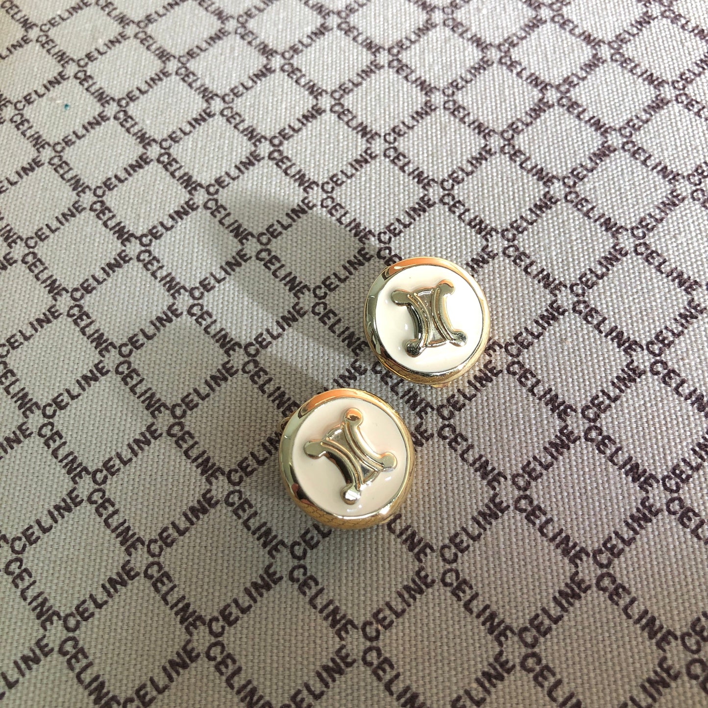 CELINE Triomphe Circle earrings white gold vintage old accessories g22nck