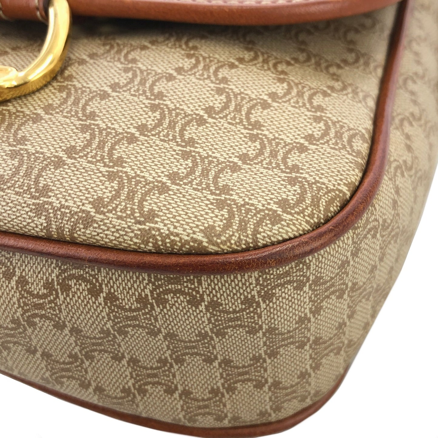 CELINE Macadam Horse bit Small Shoulder Bag Beige Vintage Old Celine t46eb4
