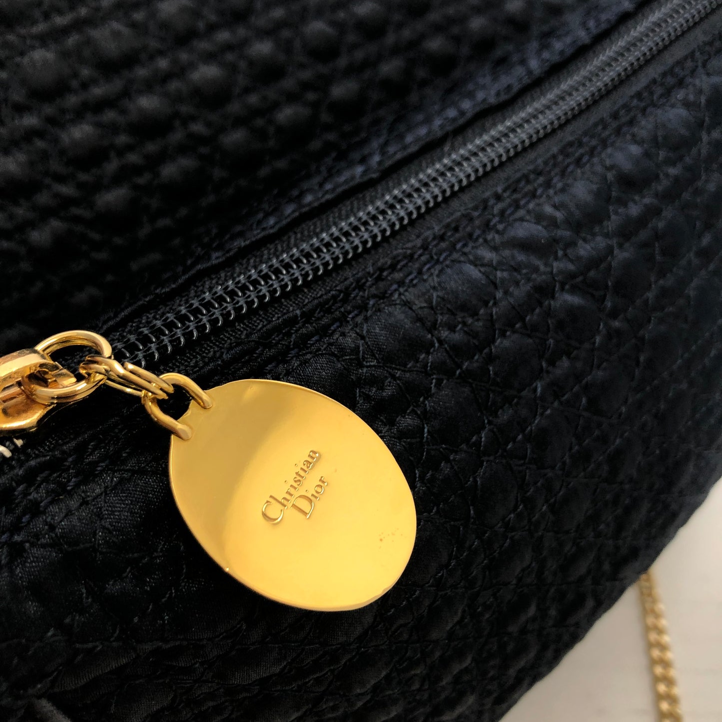 Christian Dior Cannage Logo Charm Nylon Chain Shoulder bag Navy Vintage i7uukd