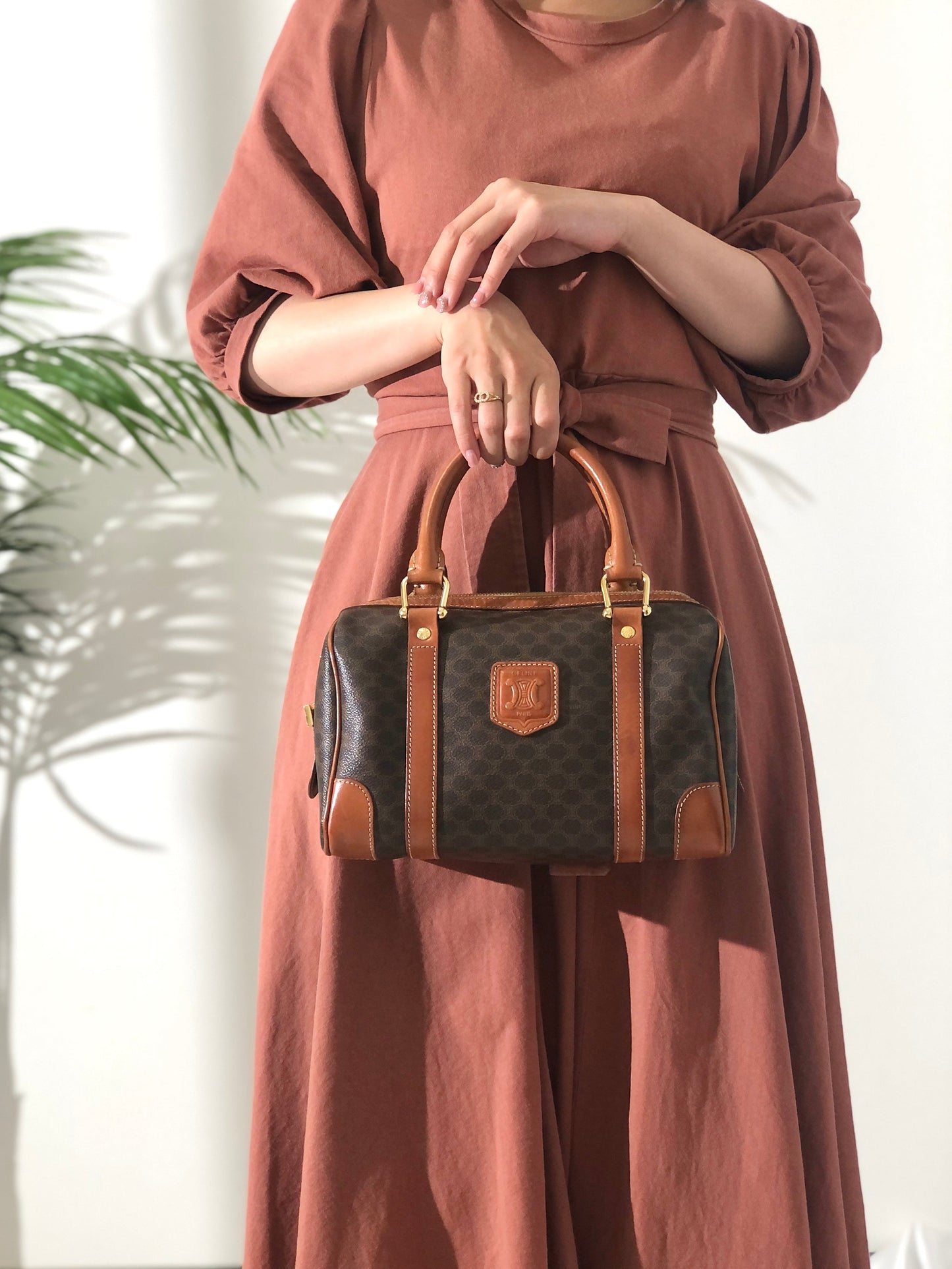 CELINE Macadam Blason Boston bag Handbag Brown Vintage Old Celine s68ihd