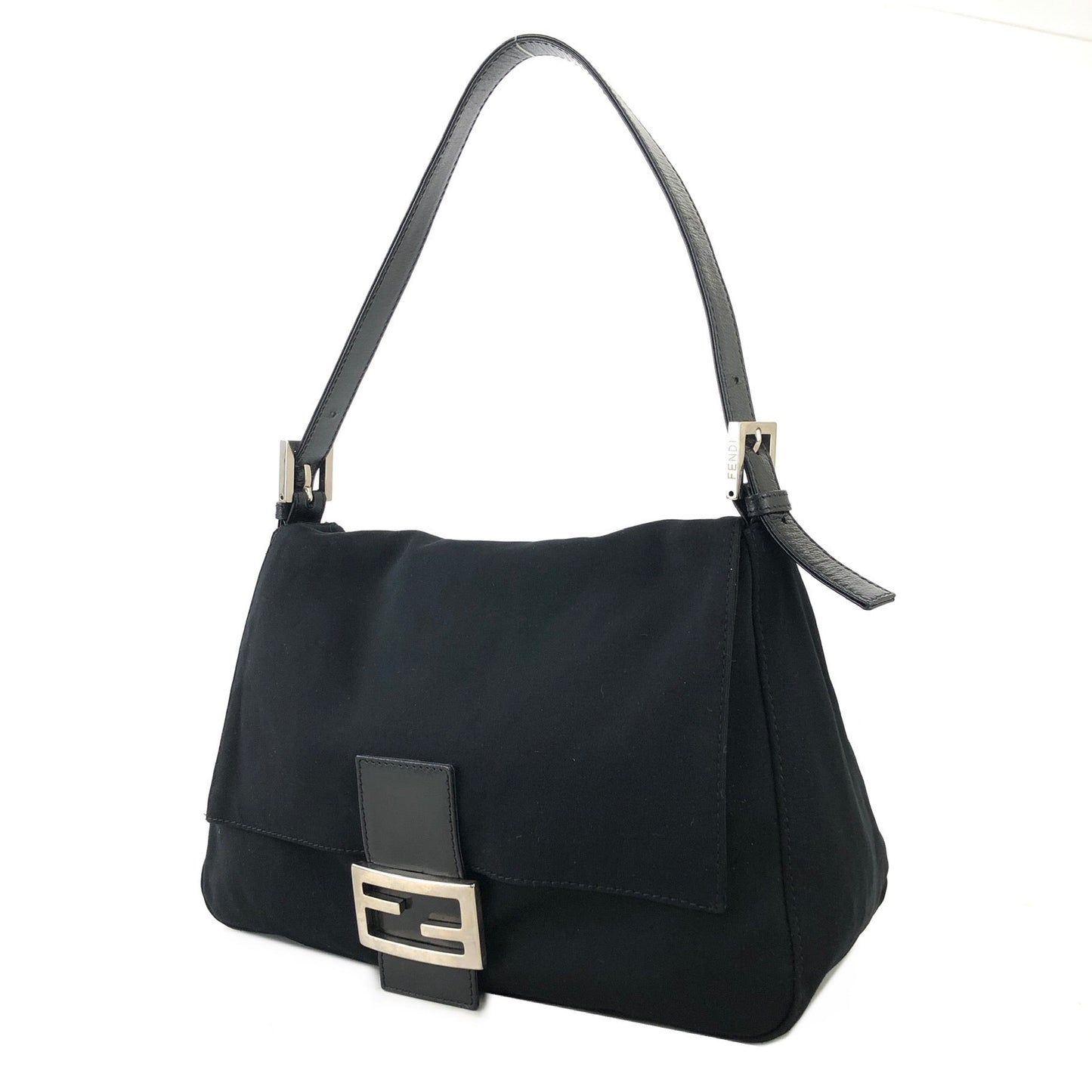FENDI Mamma Baguette Nylon Handbag Shoulder bag Black Vintage 22vw8e