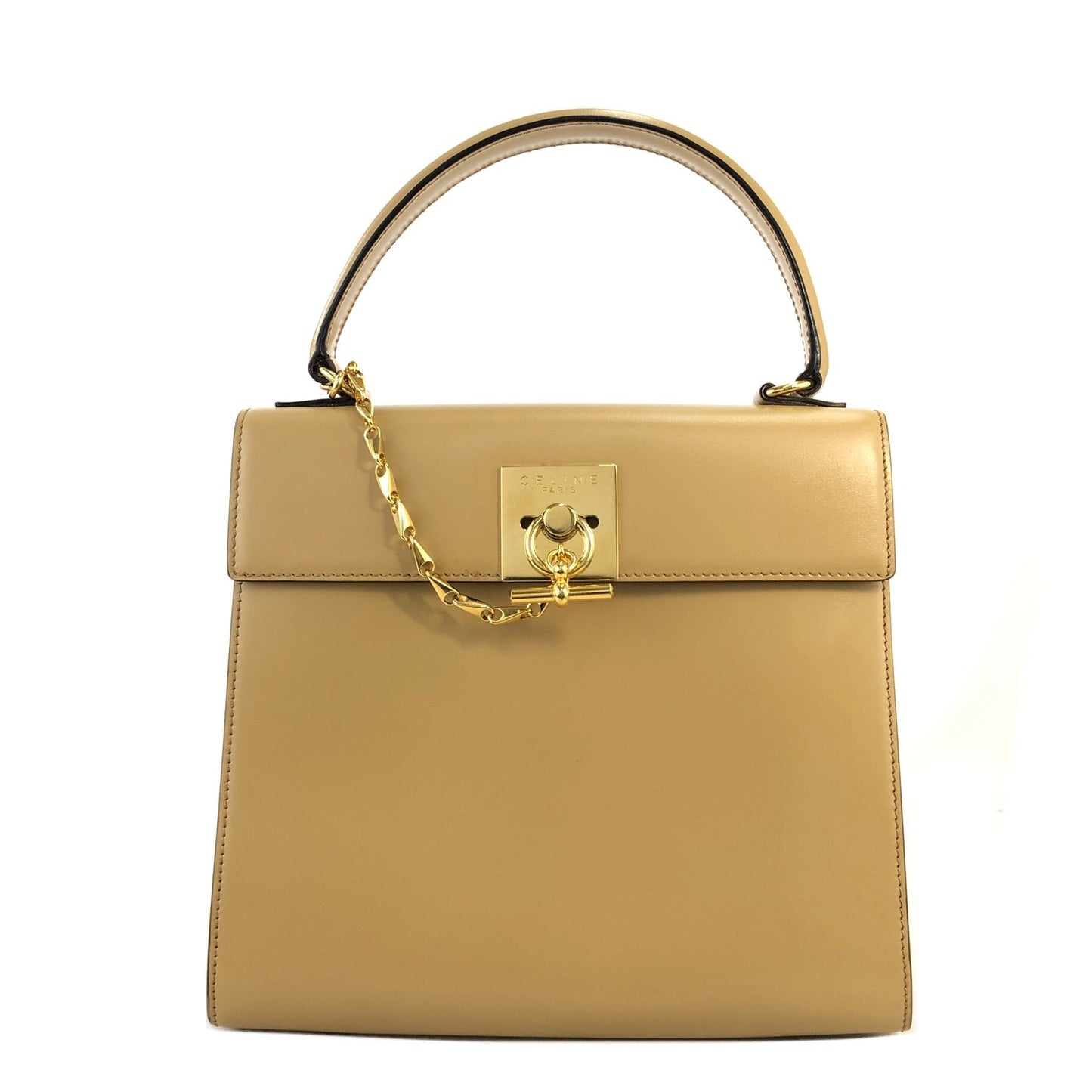 CELINE Toggle Clasp Chain Handbag Beige Vintage Old Celine mg644i