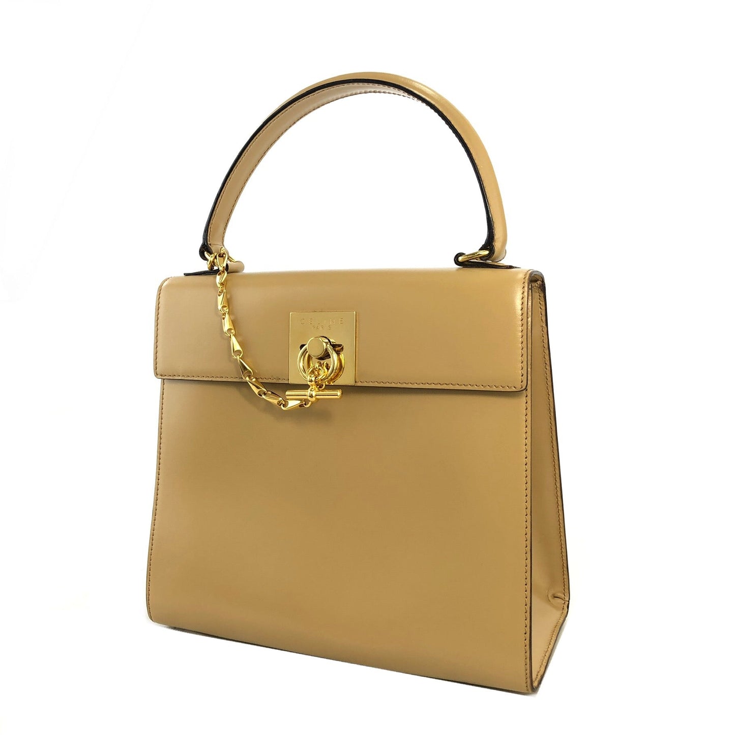 CELINE Toggle Clasp Chain Handbag Beige Vintage Old Celine mg644i