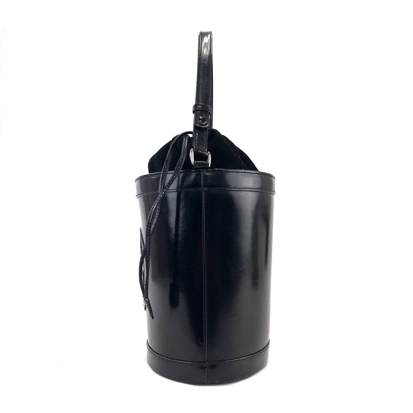 GUCCI Logo emboss Drawstring Bucket Leather Shoulderbag Black OldGUCCI Vintage baa8i6