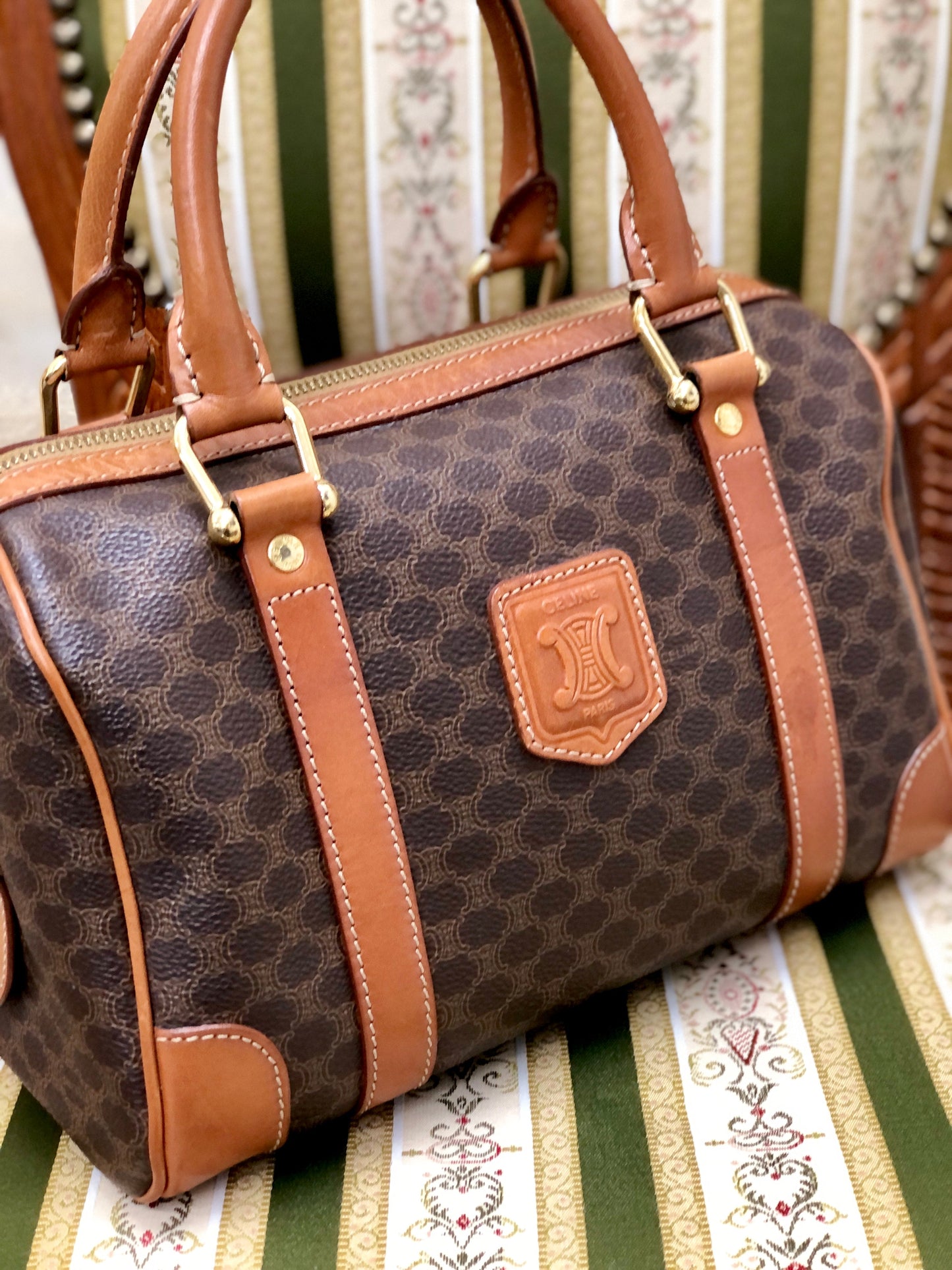 CELINE Macadam Blason Boston bag Handbag Brown Vintage Old Celine s68ihd
